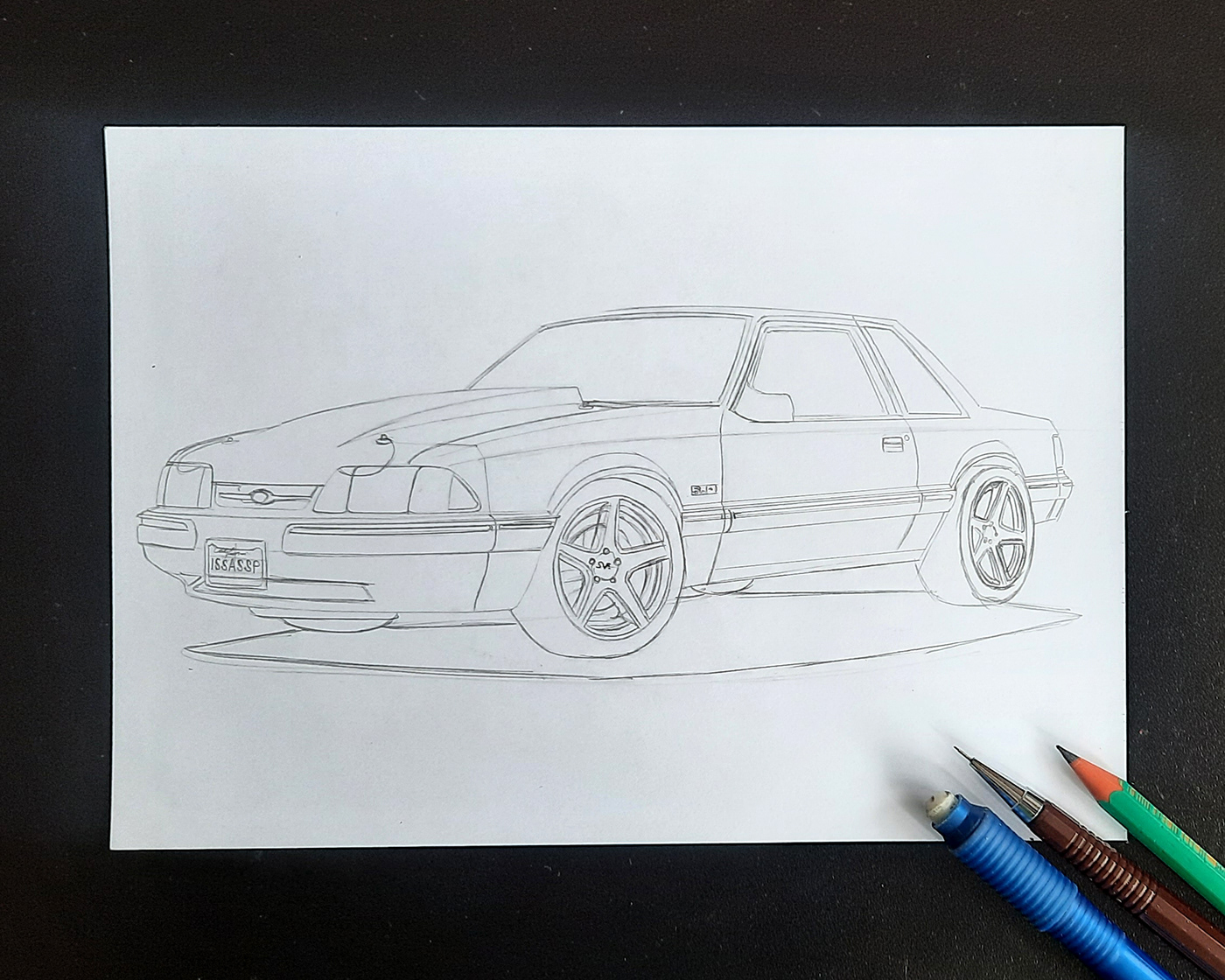 Ford Mustang Mustang Foxbody design car design ILLUSTRATION  rendering Realistic drawing car drawing foxbody