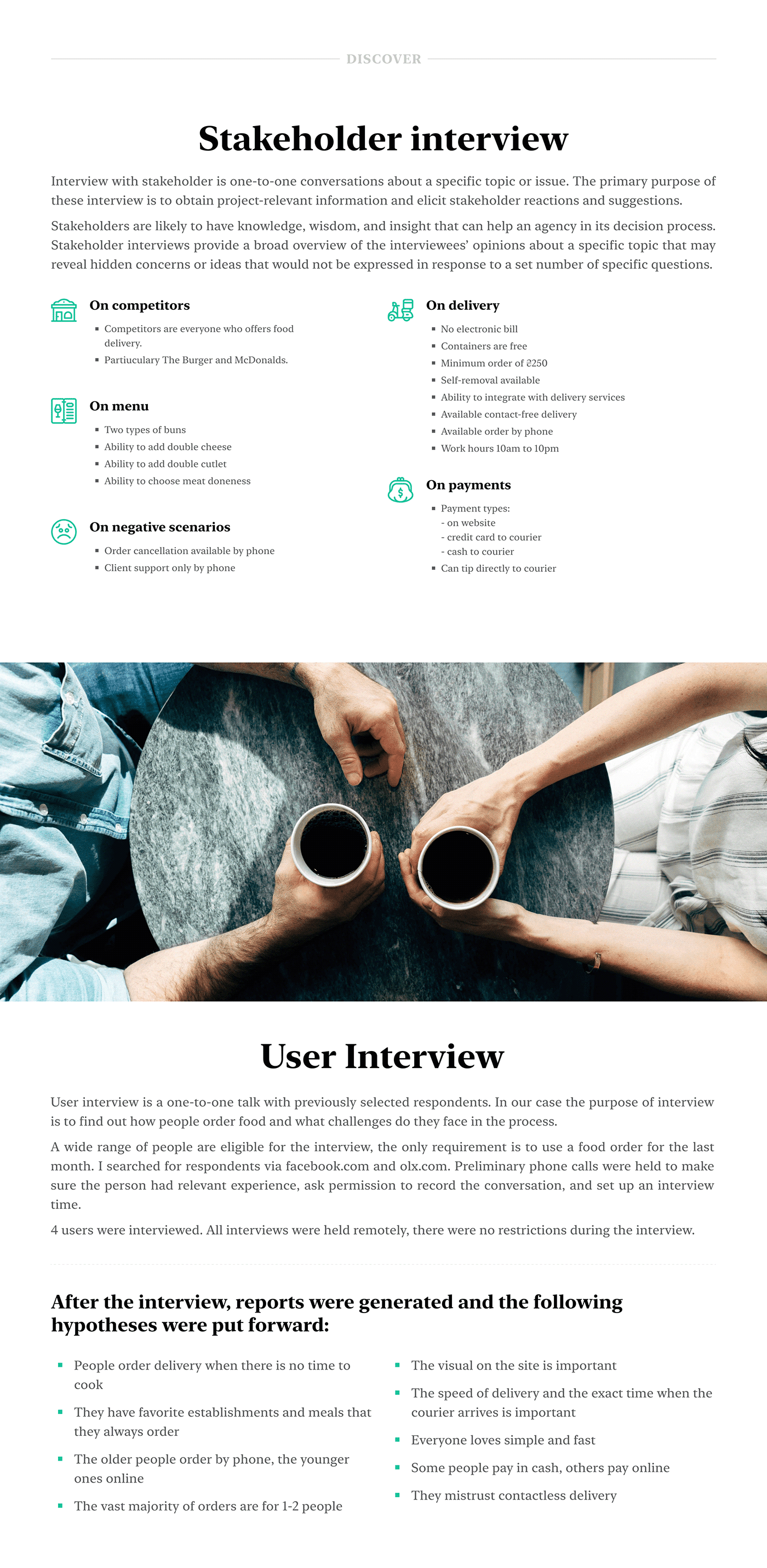 burger Case Study delivery flow interview product research user ux wireframes