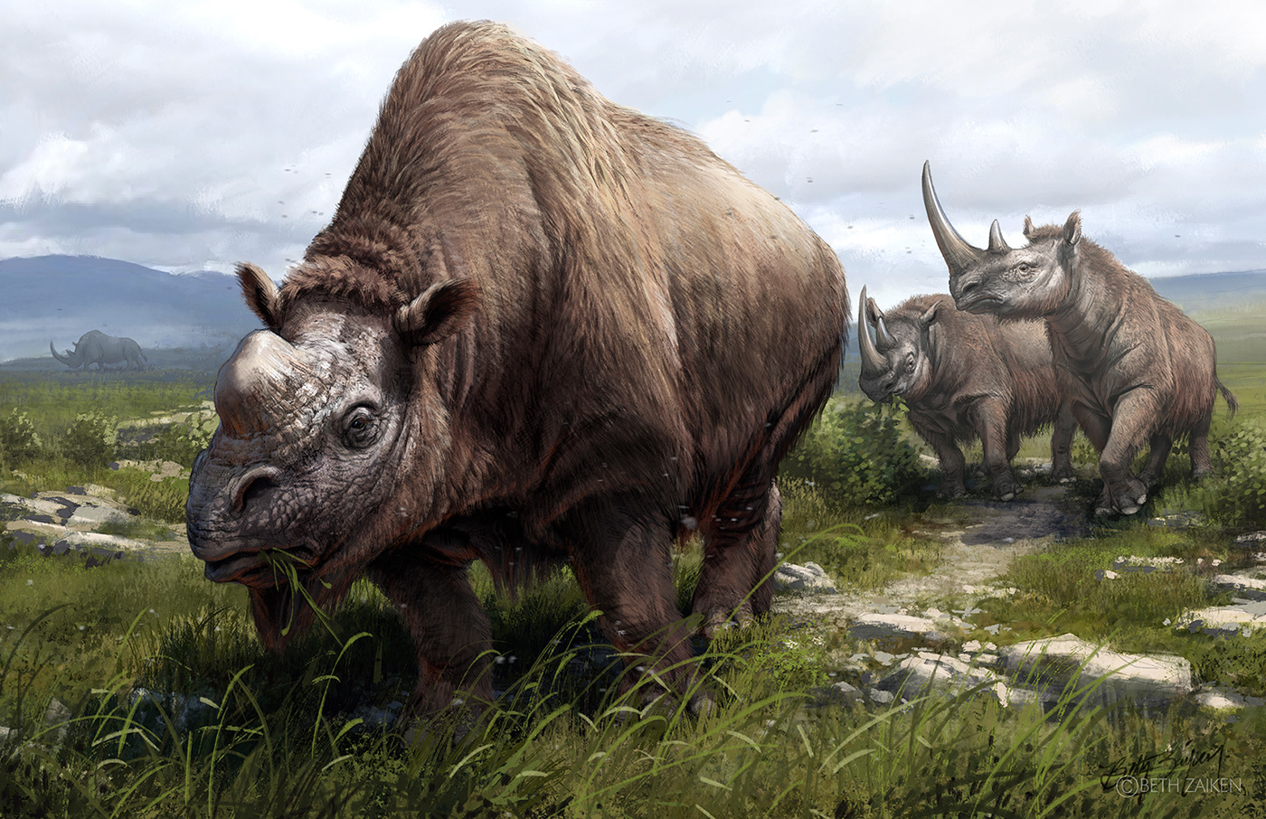 Dinosaur extinct ice age mammoth paleoart prehistoric Rhino Rhinoceros unicorn woolly