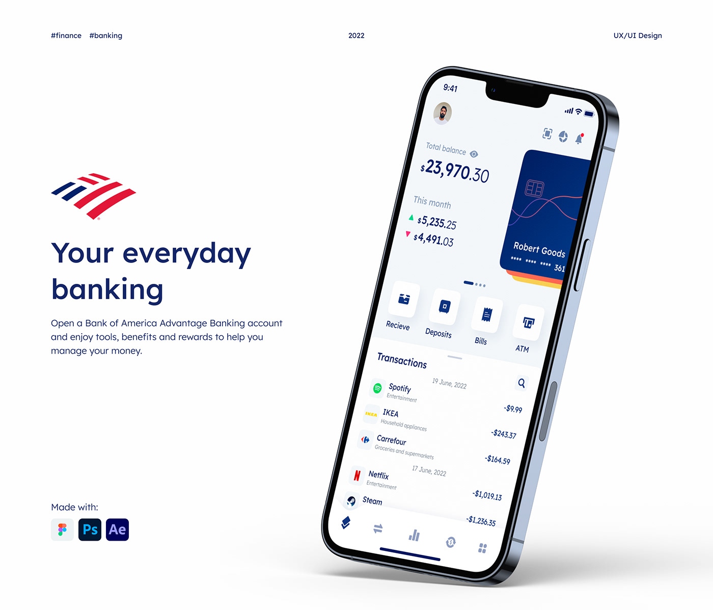 app design Bank banking banking app Fintech neobank UI UI/UX user interface ux