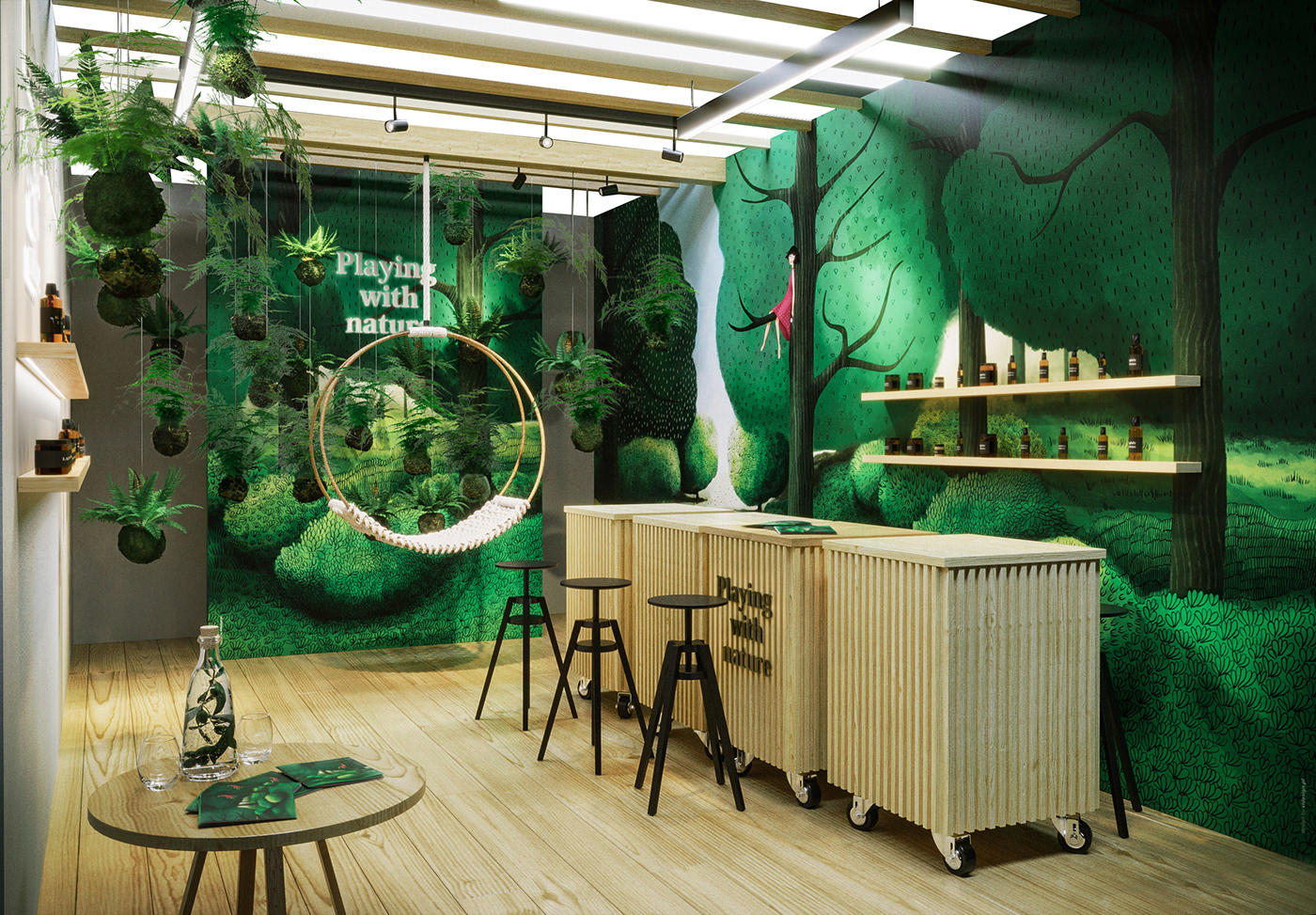 architecture branding  Ecology exhibition stand forest green lighting natural visual identity visual strategy