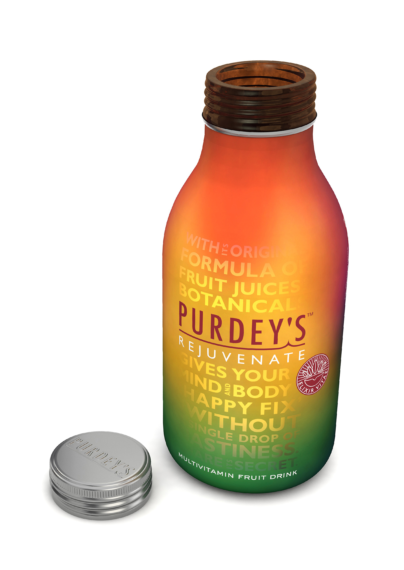 Purdey's bottle drink Rejuvenate natural energy Healthy drink photochromic inks light sensitive 3D D&AD New Blood 2014 secret purdeys nomination d_and_ad