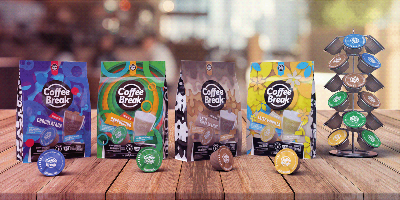 Coffee coffee break Packaging packaging design product design  3d modeling capsule coffee capsules Dolce Gusto