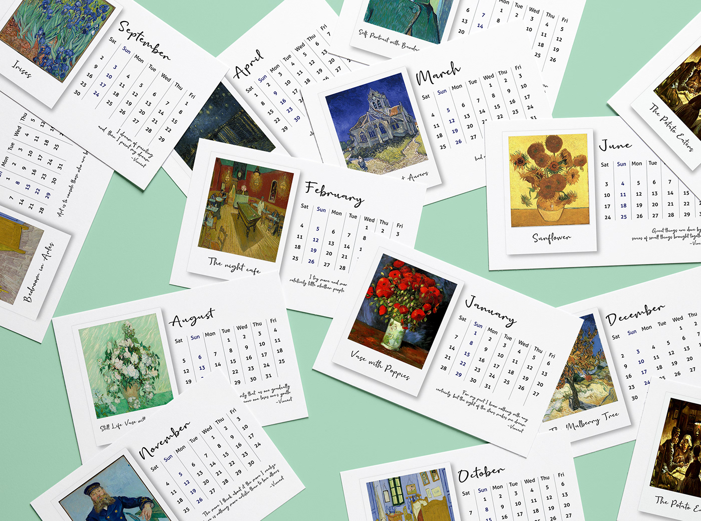 adobe illustrator art calendar design creative Paintings template vincent van gogh