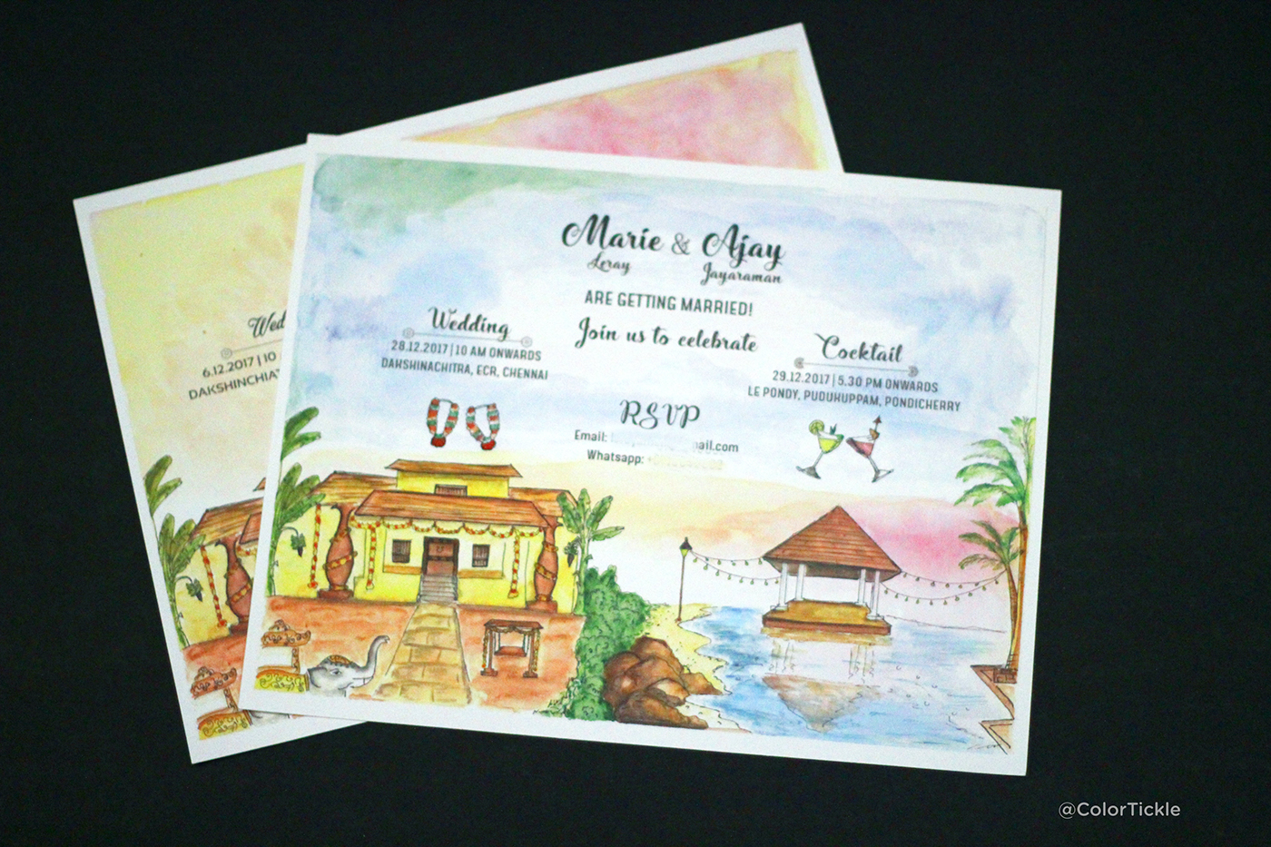 Indian Wedding Invitation custom illustrated invite watercolor illustration indian illustrator