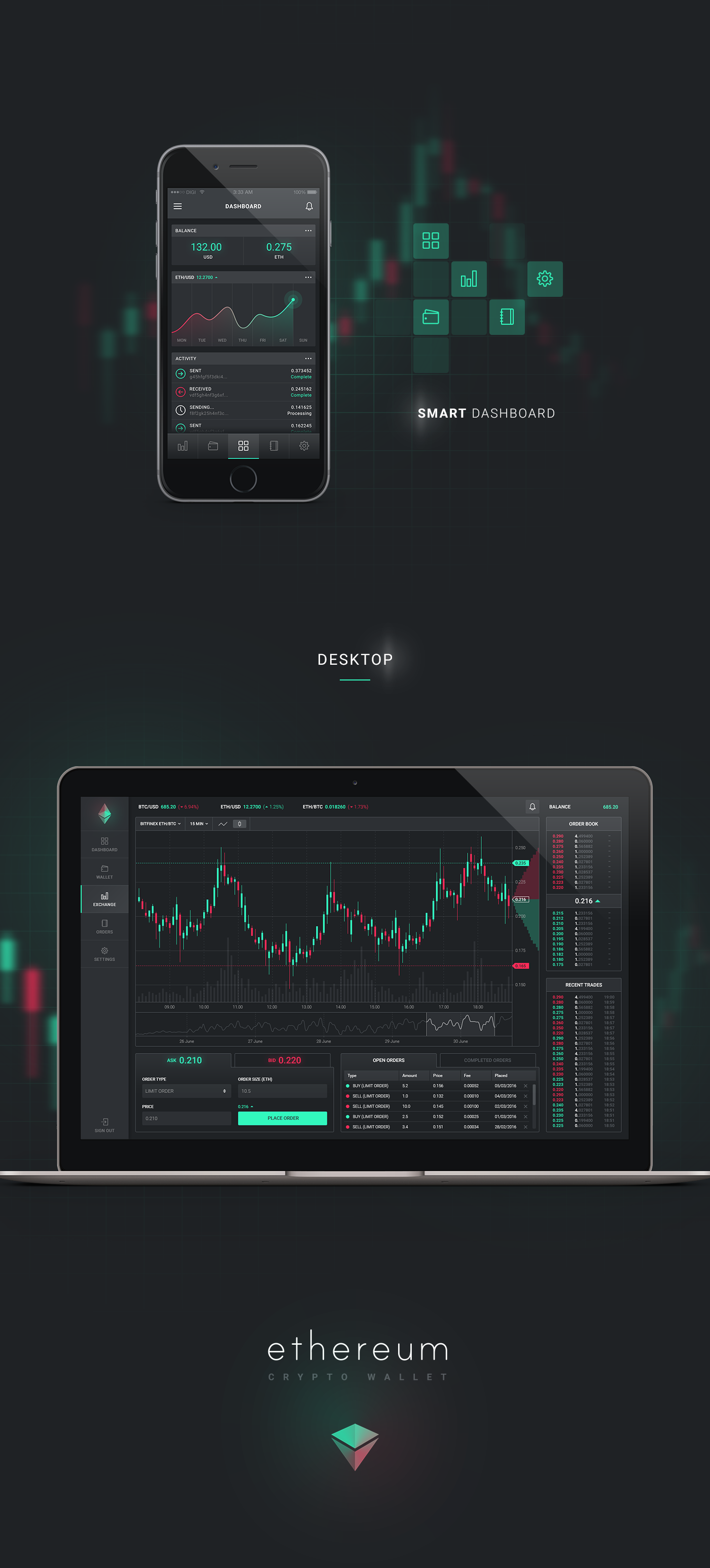 UI app dashboard bitcoin exchange free blockchain crypto ethereum trading
