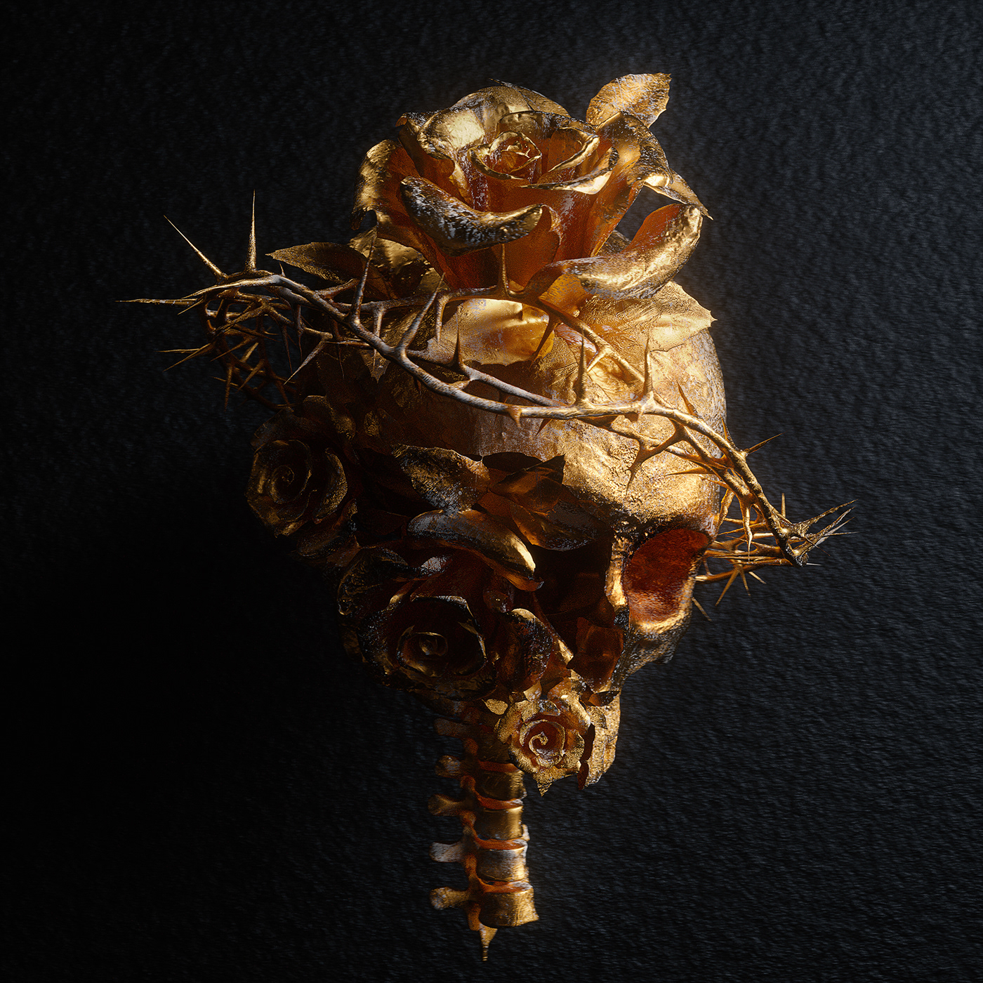 billelis 3D ILLUSTRATION  skull stattue gothic decorative statue black gold