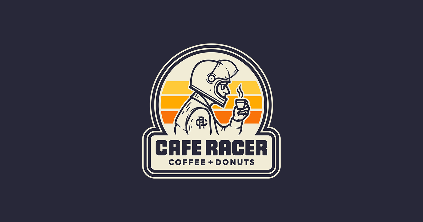 cafe racer ILLUSTRATION  branding  apparel monogram vector Character motorcycle Coffee lettering