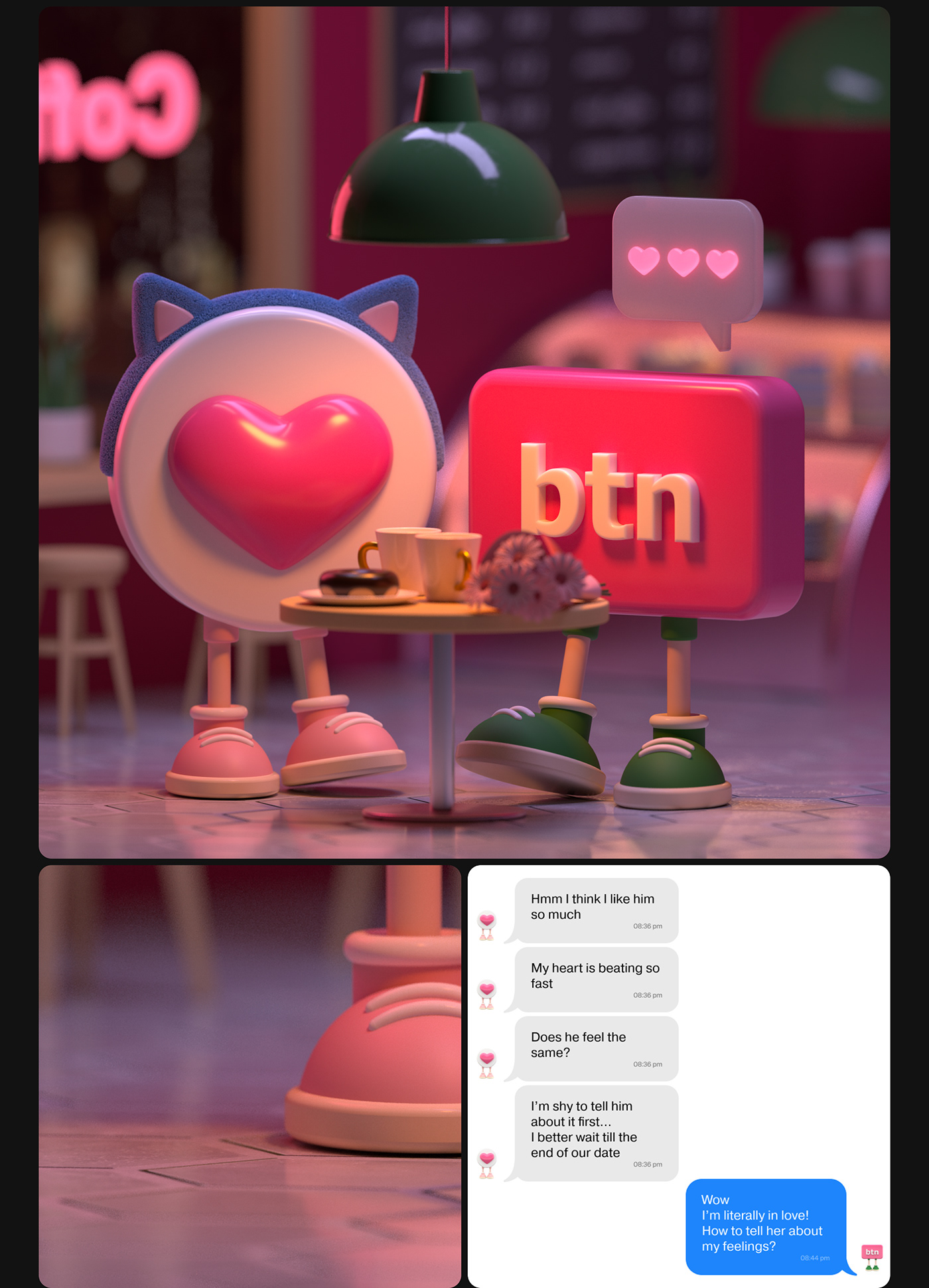 3D 3dart button cinema4d design Figma graphics Like personajes social