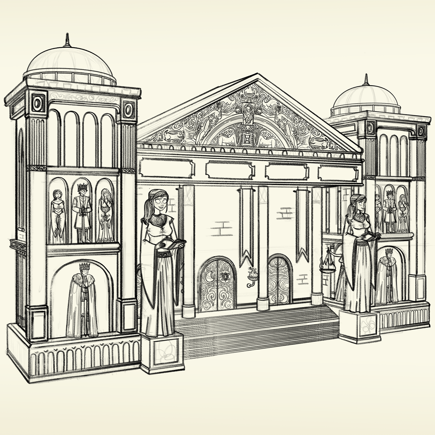 2D art animation  architecture background design building design European history medieval Pre- Production