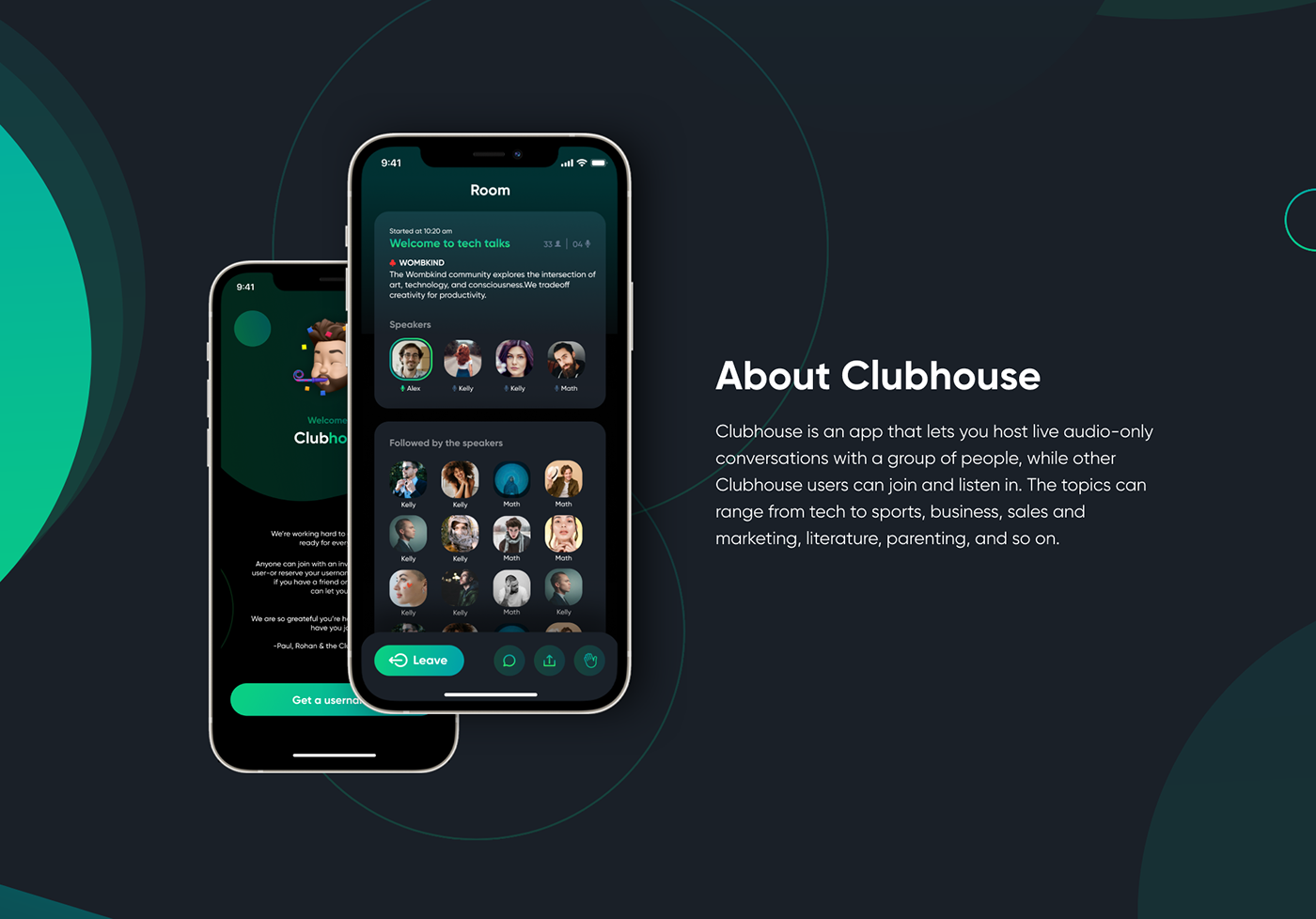 audio chat chat room Clubhouse dark mode Mobile app Podcasts redesign social media UI ux