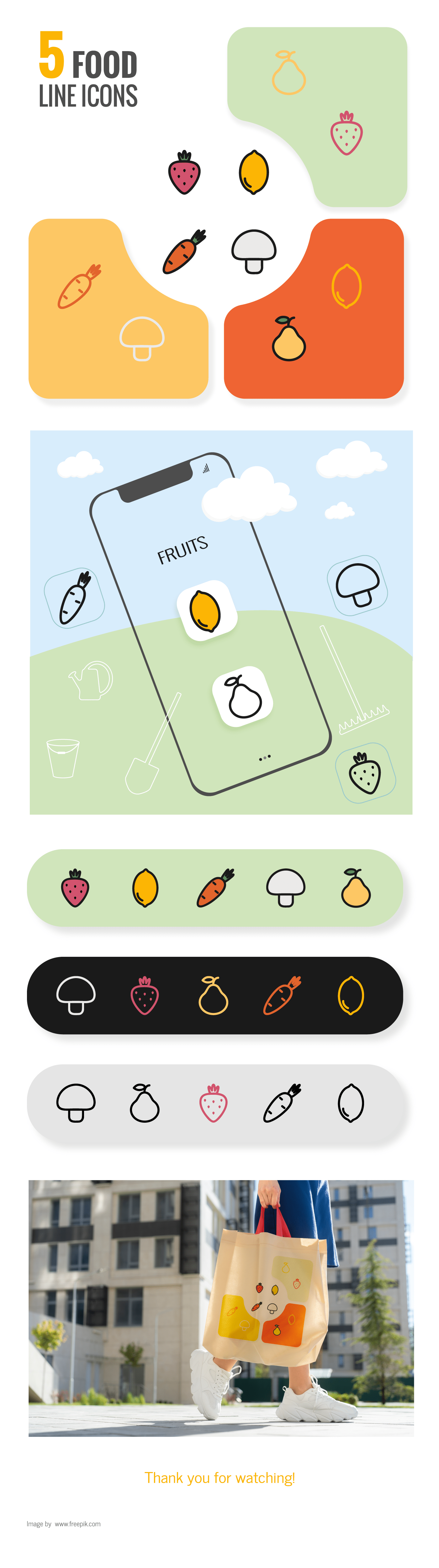 line Icon vector fruits vegetables berries app mobile mushroom
