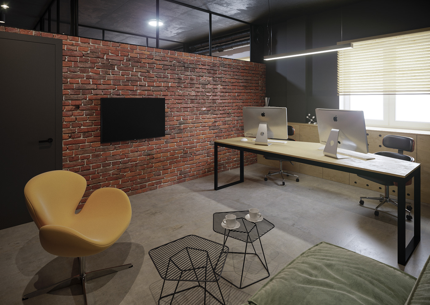 bricks chipboard design Interior LOFT metal Minimalism Office plywood