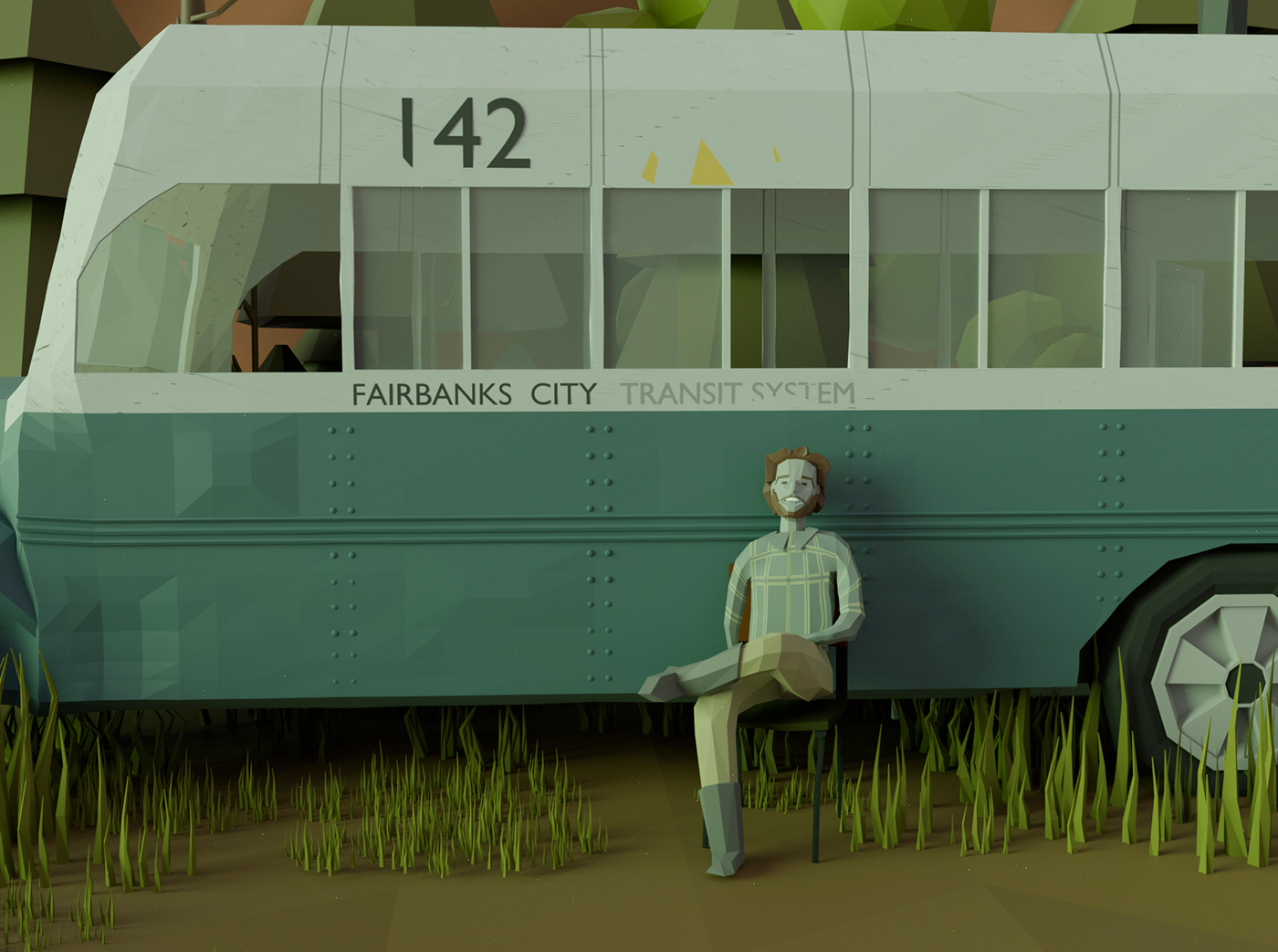 intothewild lowpoly magicbus 3D blender blender3d christophermccandless art Diorama 3dlowpoly