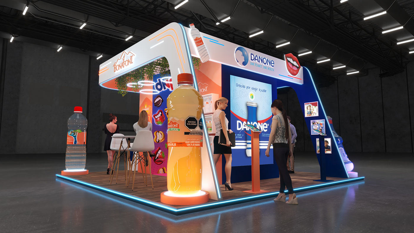 Stand Danone design Render 3ds max vray modern Bonafont 6x6 expo
