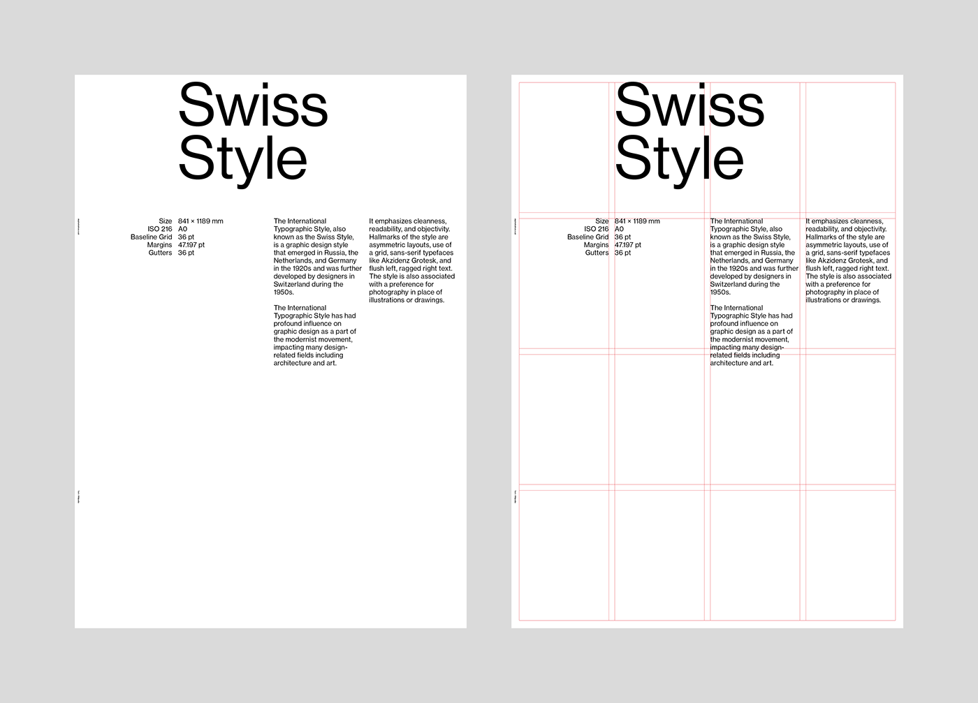 Swiss Style Poster Grid System and Style Sheets – Example Layout