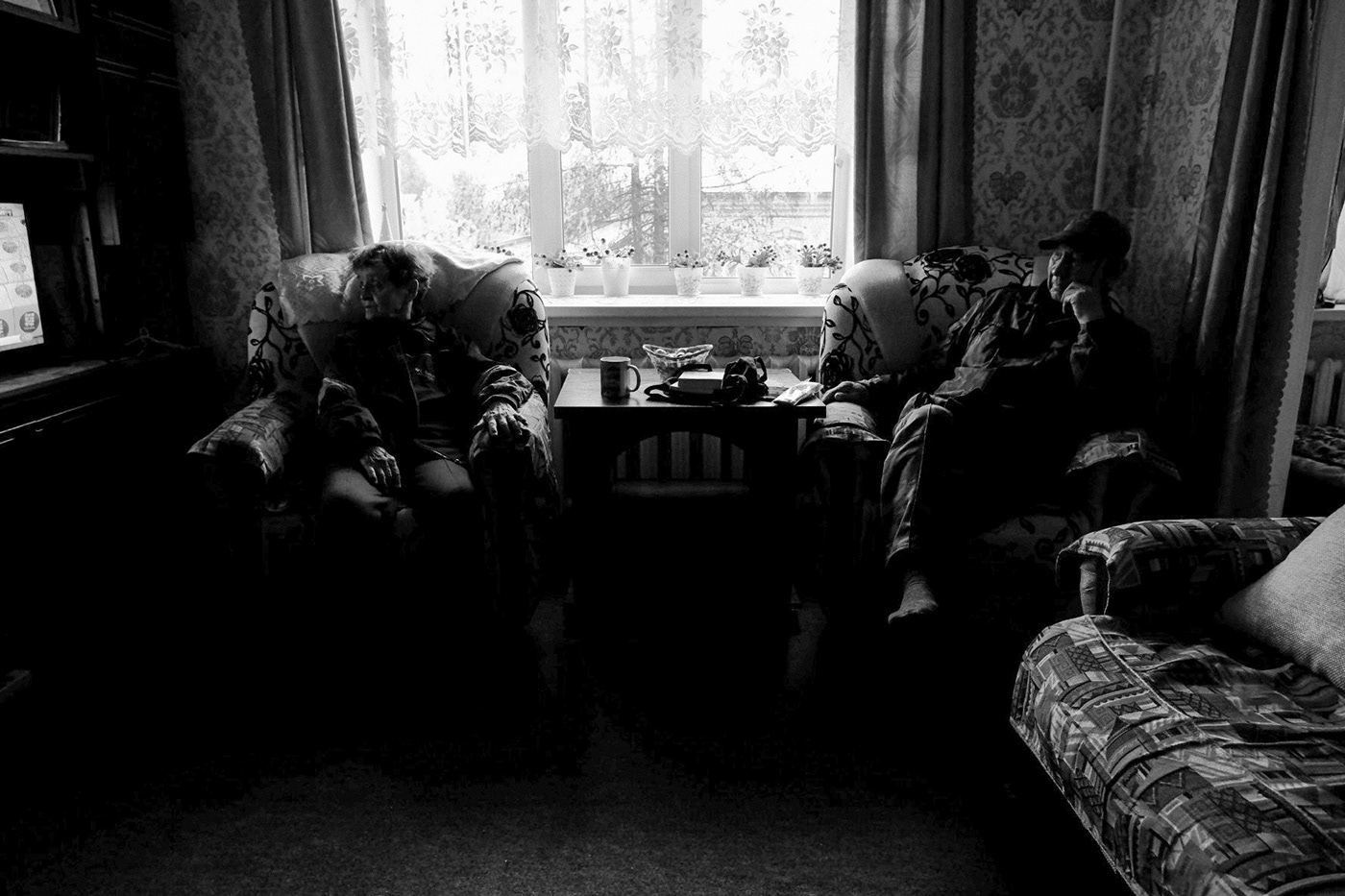 black and white grandparents old vibes Russia village