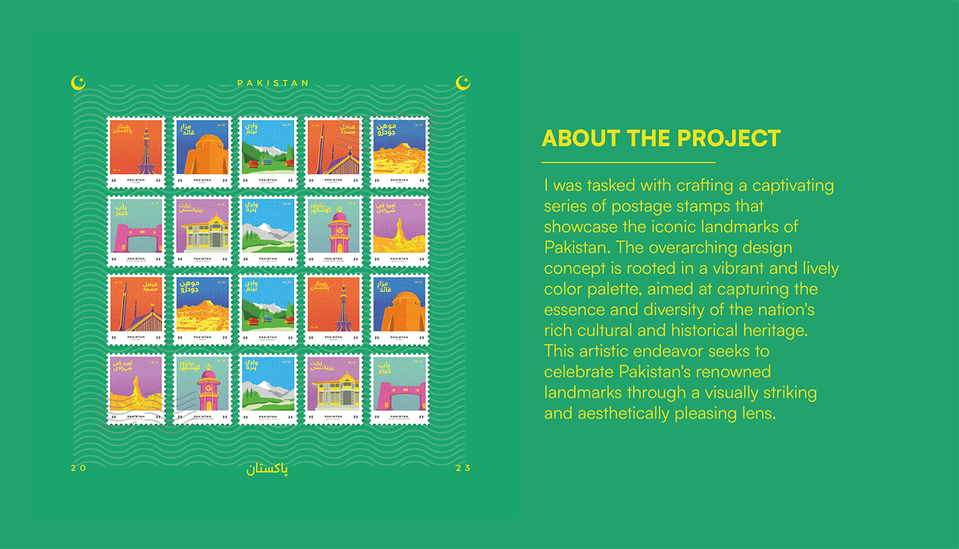 Pakistan urdu ILLUSTRATION  adobe illustrator digital postage stamps stamps identity colors artwork