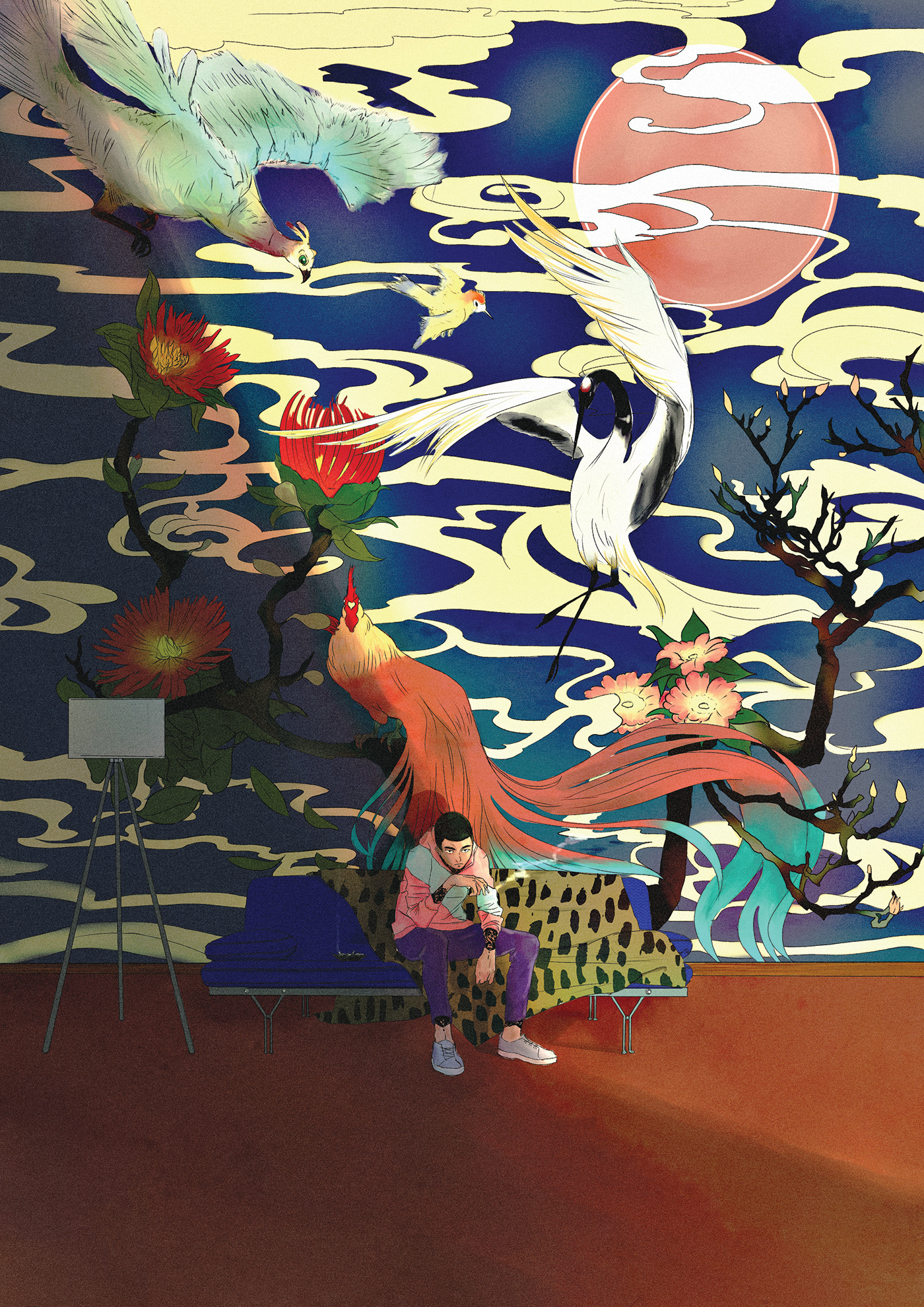 Kacho Fugetsu 花鳥風月 ILLUSTRATION  room smoking wallpaper digital illustration 80s Theme