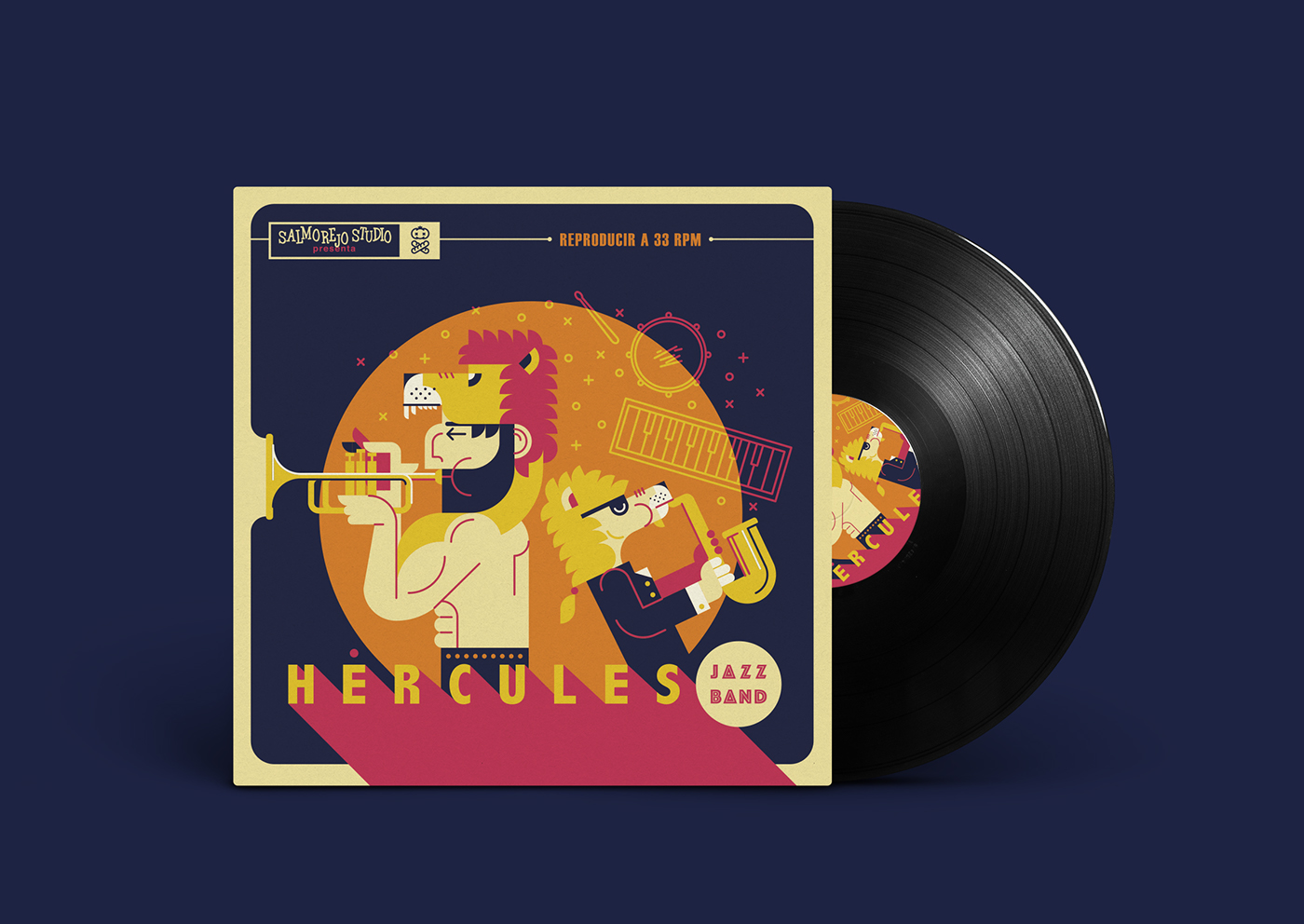 hercules mythology jazz cover lion night graphic design