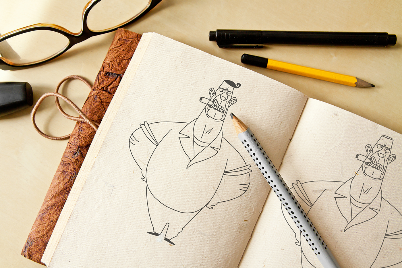big boss hama faraidun kurd charecter Drawing  design sketch coloring cigar
