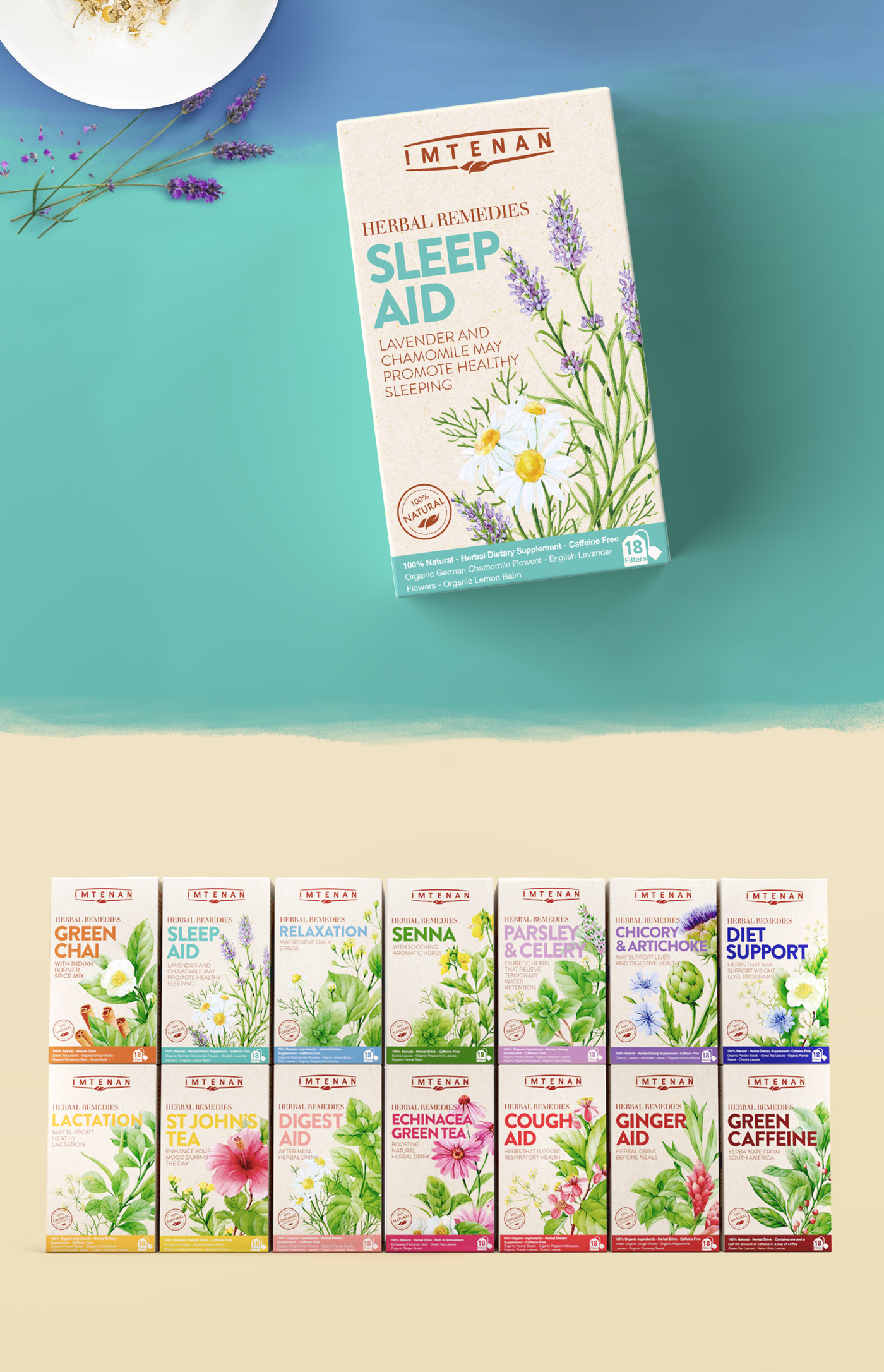 package design  brand identity natural watercolors Nature nature lovers watercolor flower botany Health botanical illustrated Pack Tea Pack healthy