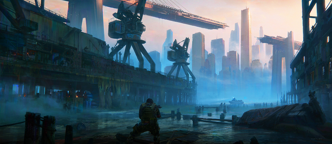 concept art environment keyframe Landscape Matte Painting MORNING New York Post Apocalyptic psd file process