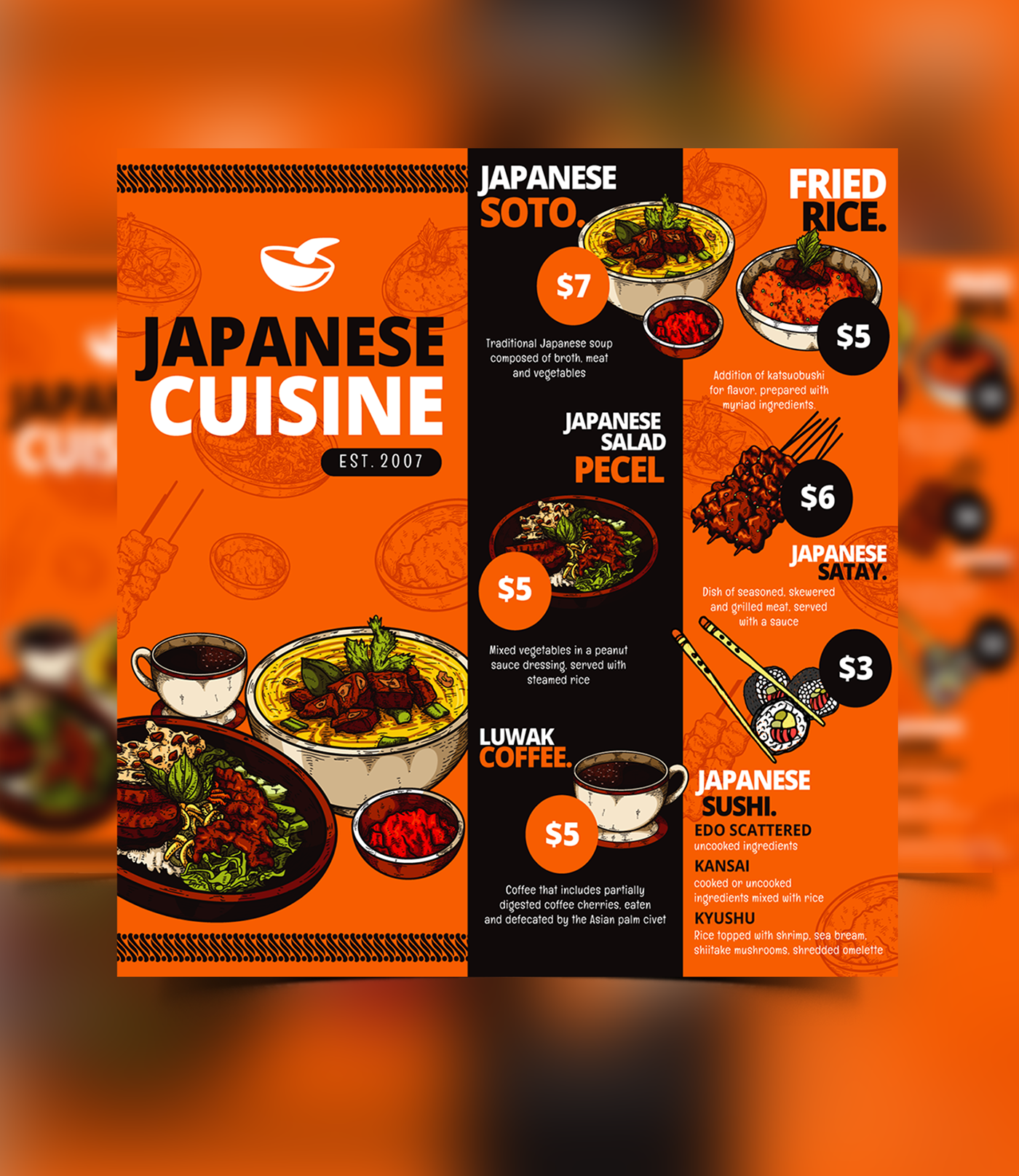 japanese menu restaurant Sushi Unique