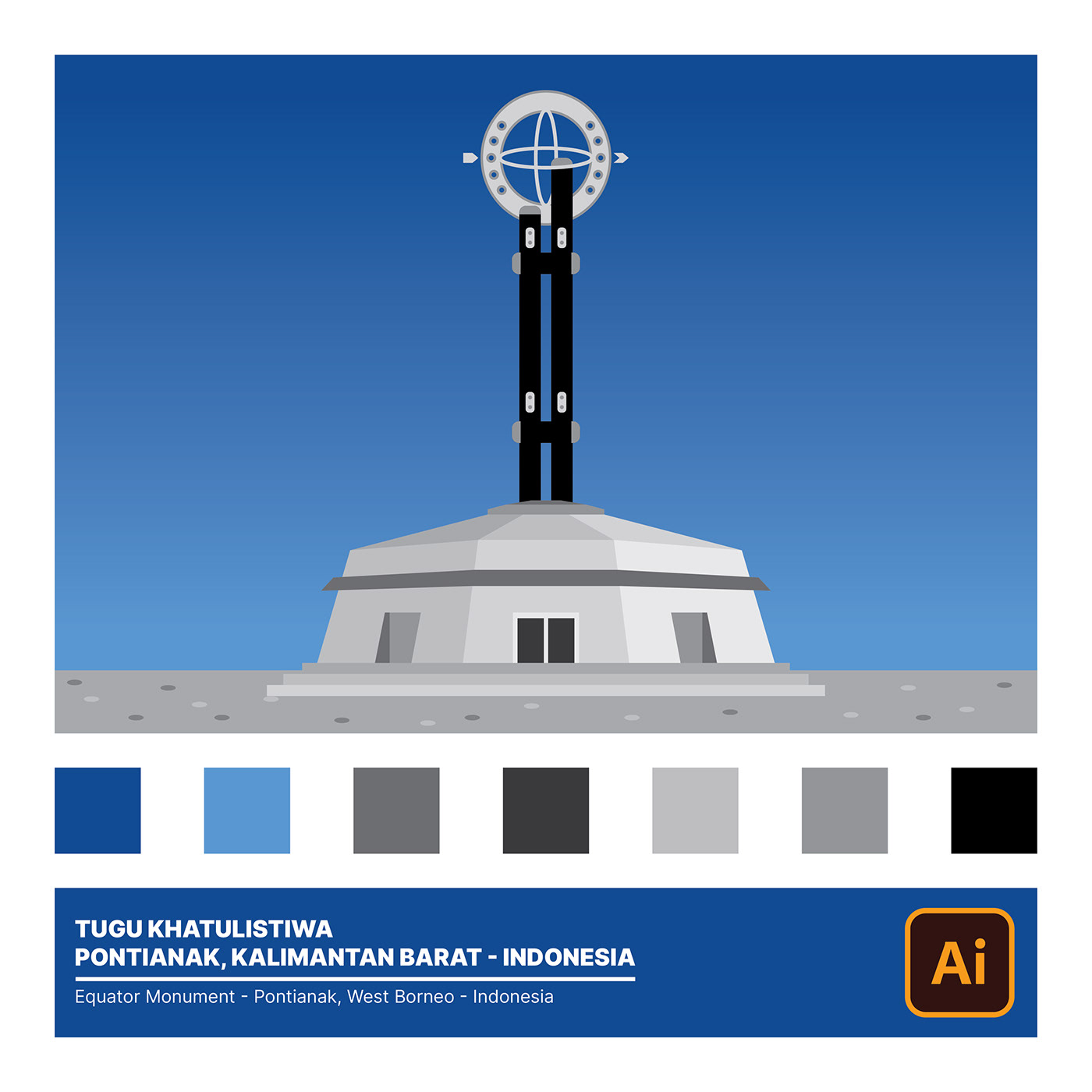 ILLUSTRATION  indonesia Kalimantan Barat  khatulistiwa monument pontianak tugu pontianak vector