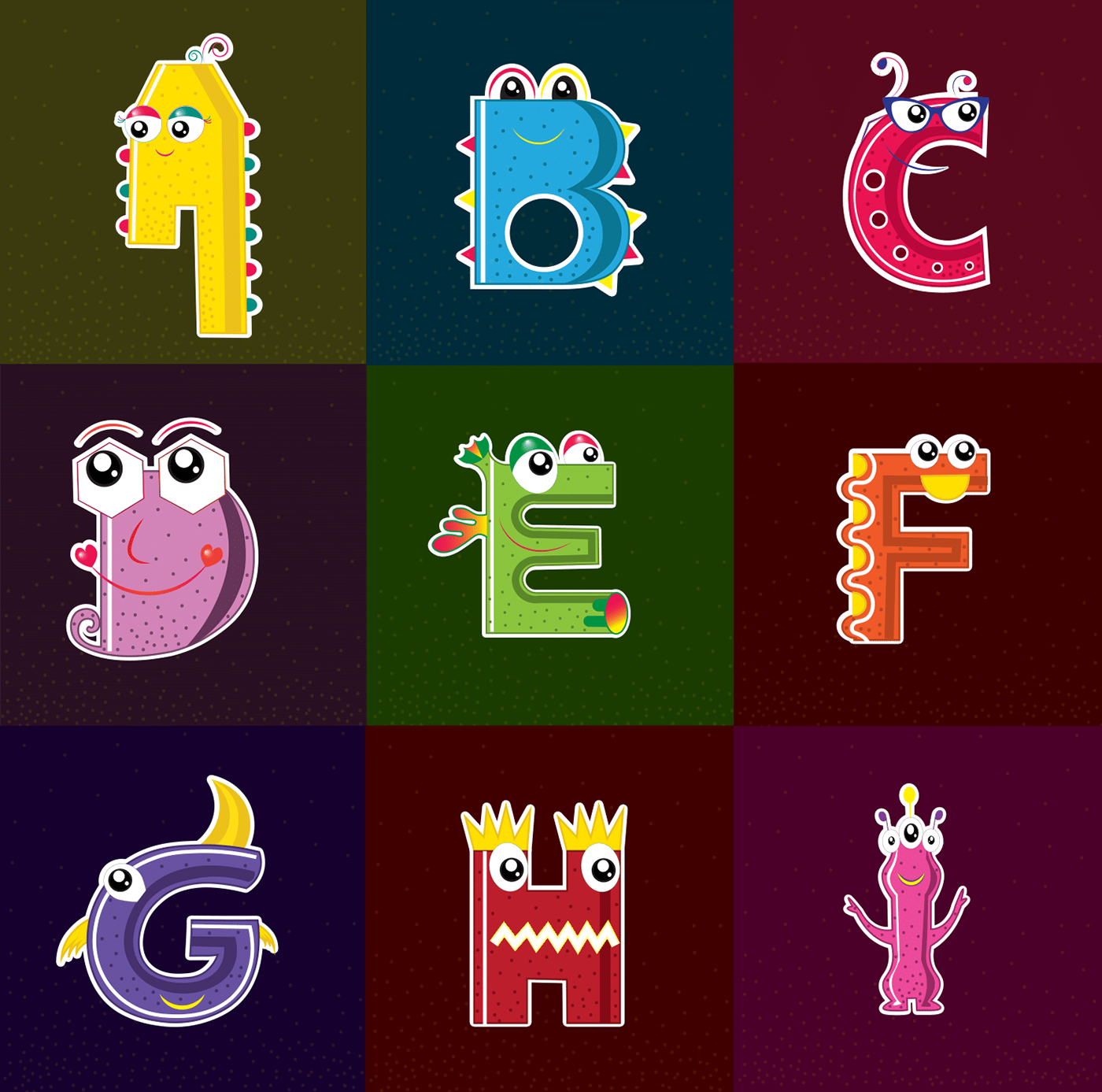 typography   type font monster Colourful  text typography design typo sticker Funcky