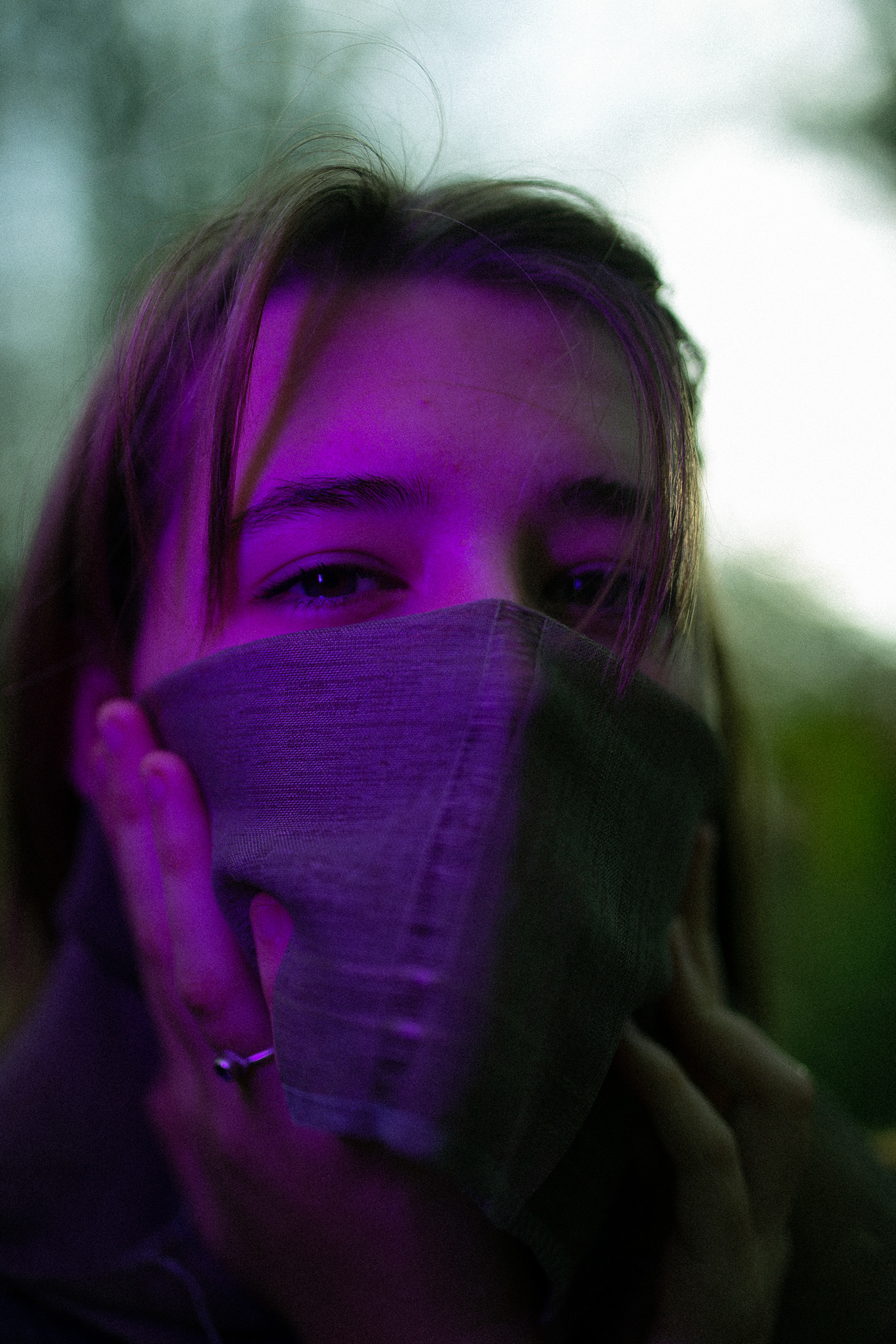 bandage blindfolded blue dark tan eyes girl girl portrait green portrait violet