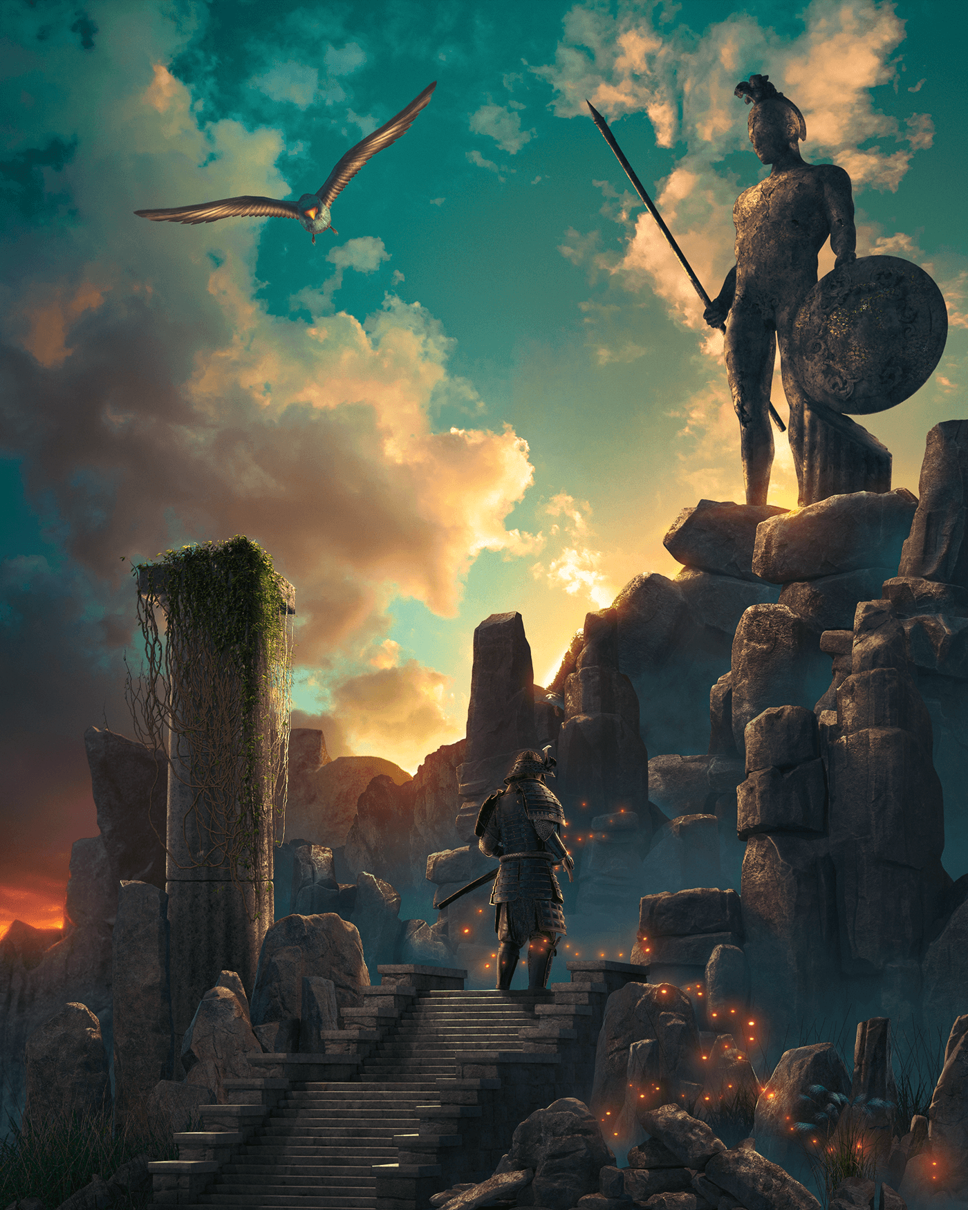 artwork concept art fantasy photoshop samurai greek adventure ILLUSTRATION  wallpaper photomanipulation