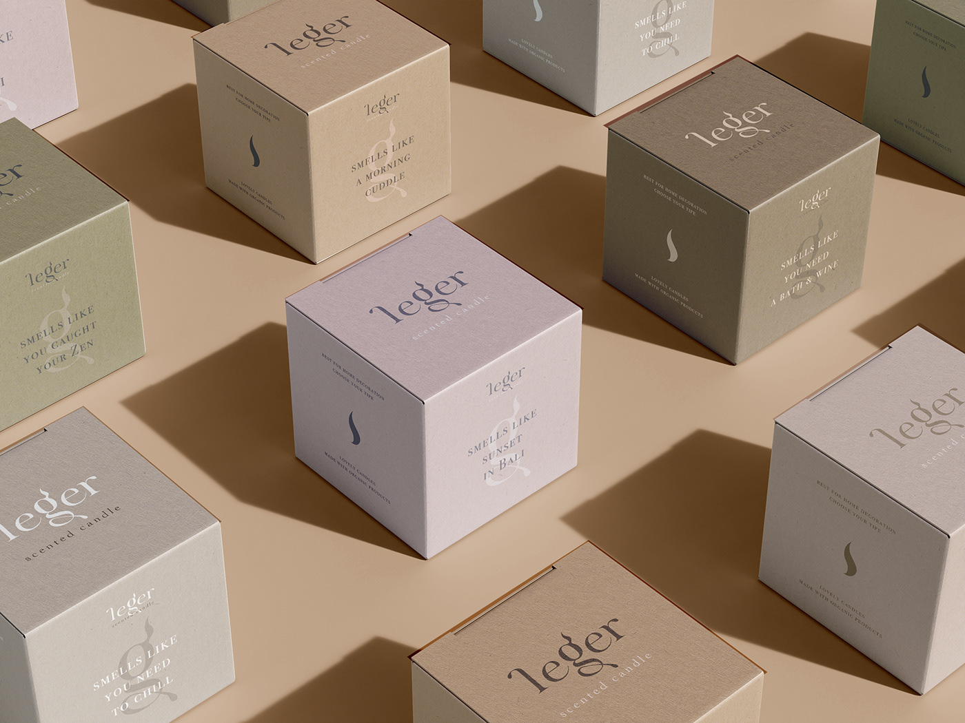 beige candle design identity Leger logo Logo Design Packaging scented candles Typographie