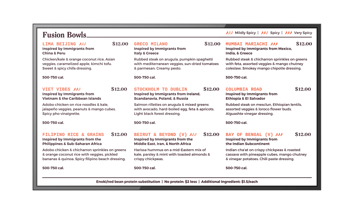 digital Food  immigrant menu Washington design editable restaurant screen tulsa