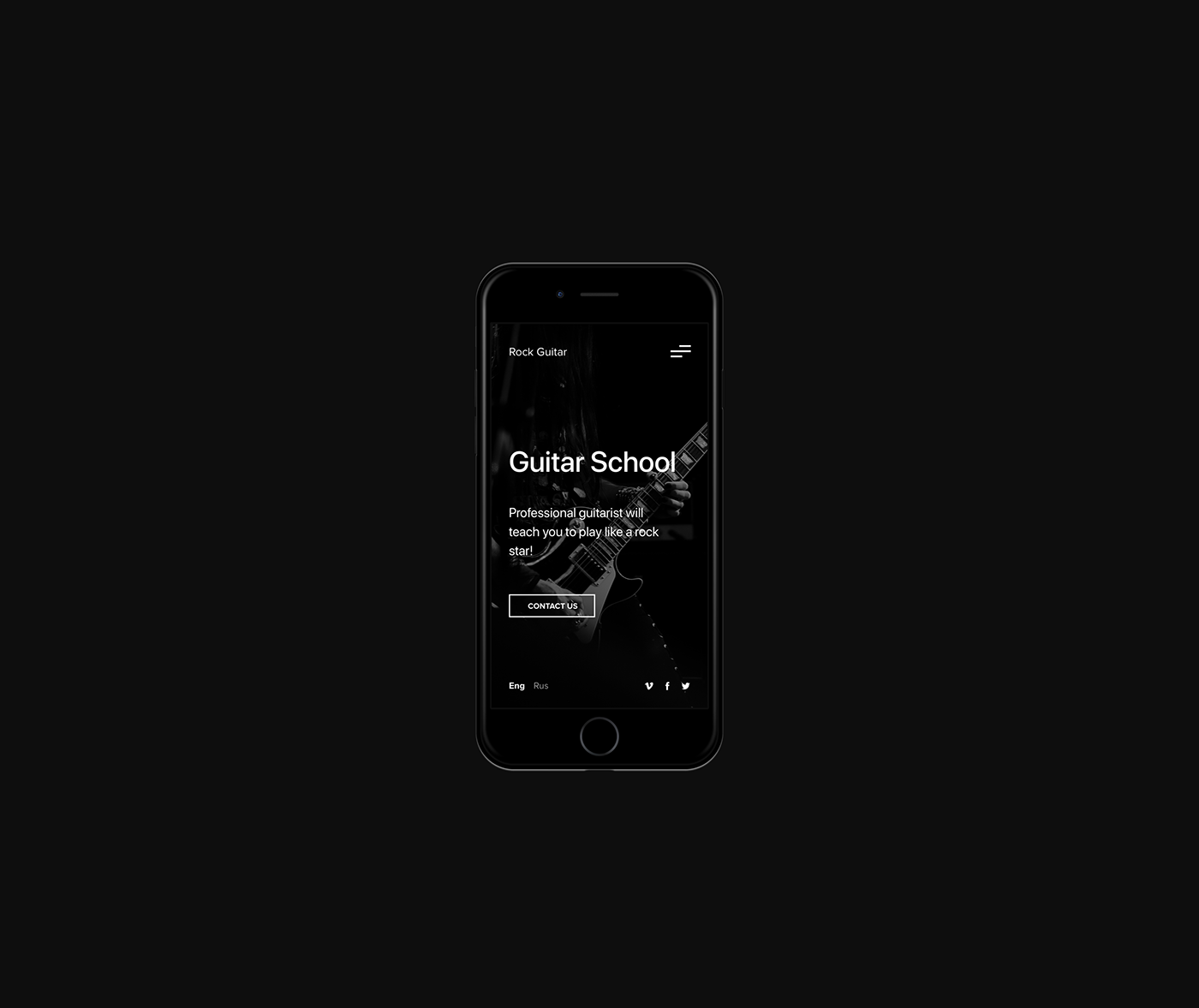 Web design clean Minimalism black course guitar rock school Website