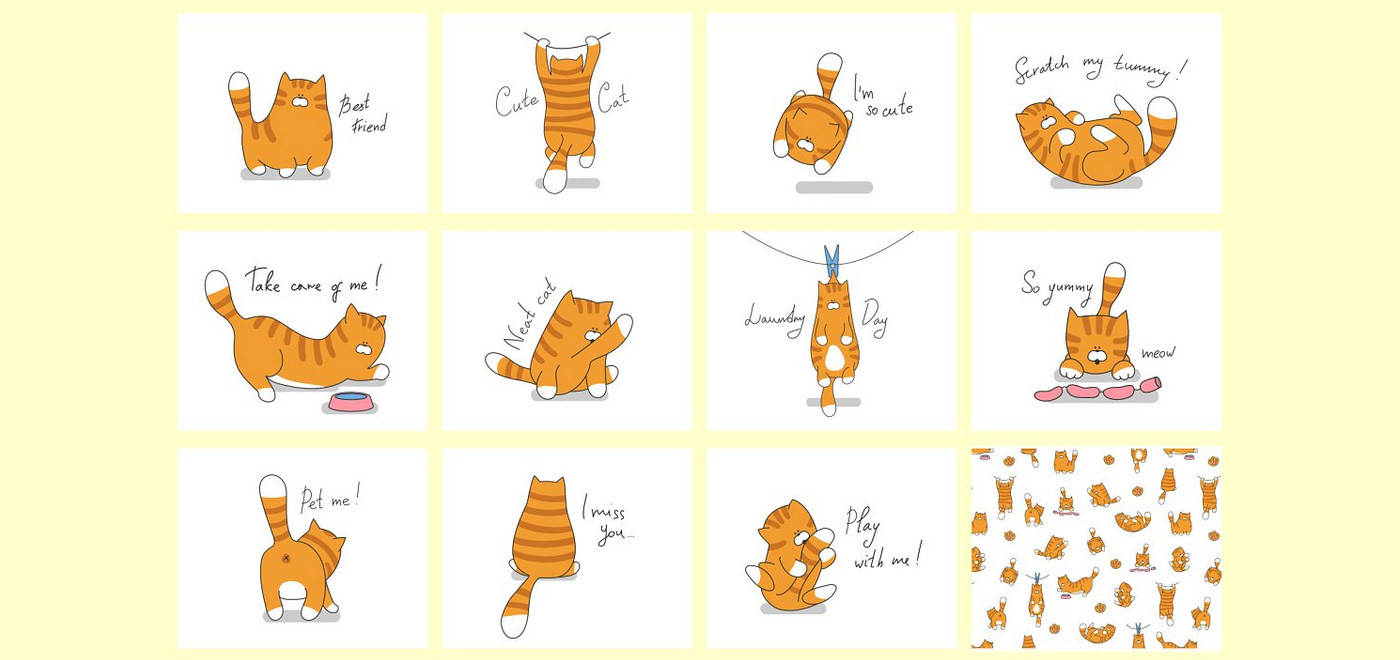 cartoon Cat cute Drawing  Fun kids kitty Pet print vector