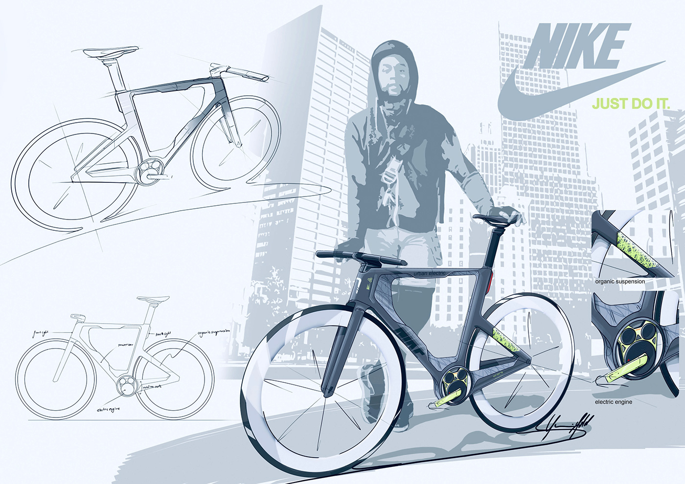 Nike Bicycle Bike design concept automotive   brand sketch rendering electric