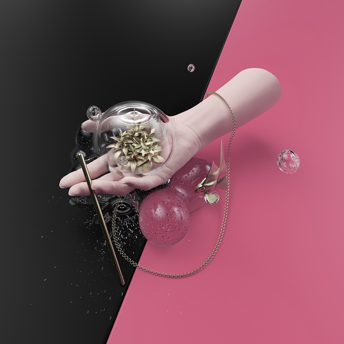 c4d motion design fish pink setdesign modern abstract 3D CGI