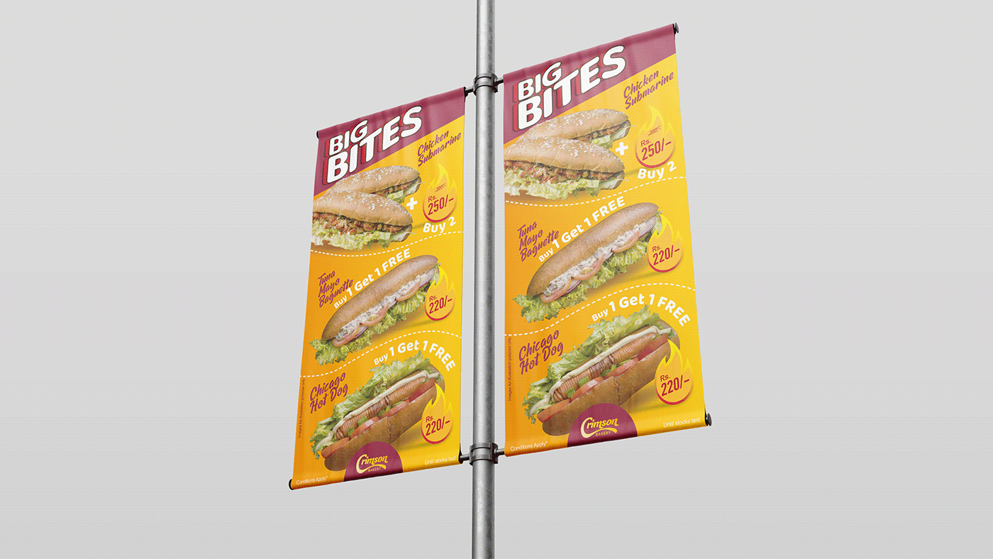 baker banner Burgers graphic Hot Dogs submarines