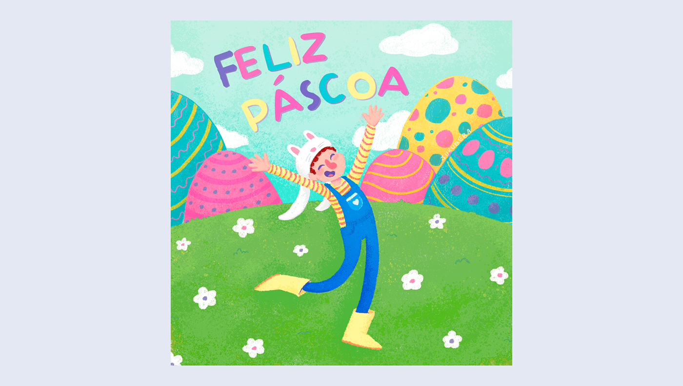 alegre calendario colorido editorial fofo Ilustração infantil jardim ovos de páscoa personagem