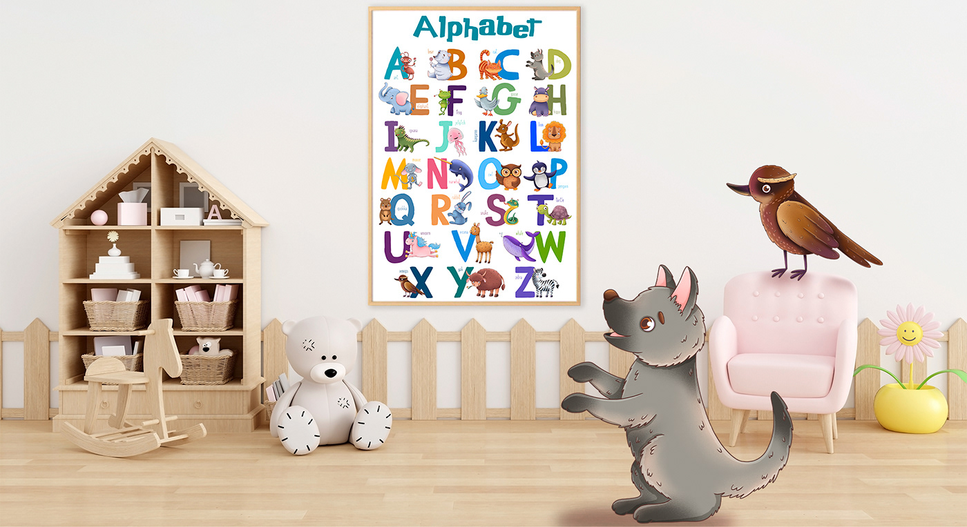 alphabet animals artwork Character design  children illustration cute Digital Art  ILLUSTRATION  painting   sketch