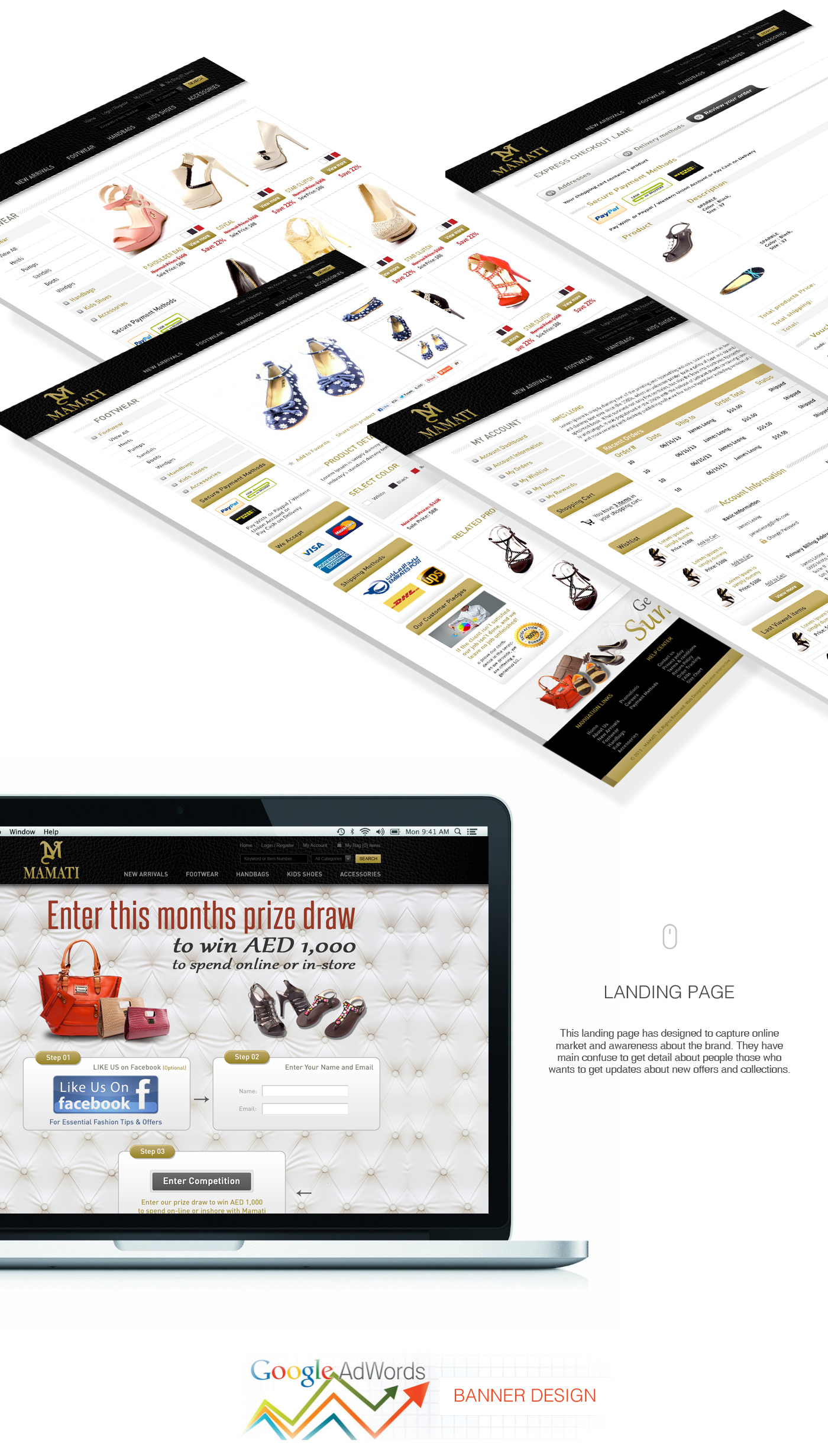 psds HTML banners Inner pages home page shoes ladies bags kids shoes accessories landing page Online shop Facebook Post Banners google adwords