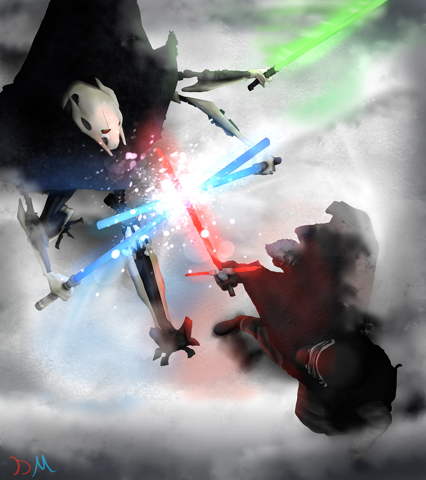 battle digital illustration Fan Art fanart fight General Grievous kylo ren Starwars versus vs