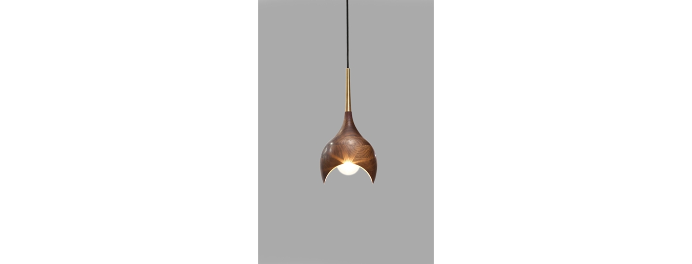 light Lamp chandelier walnut maple turning woodwork brass