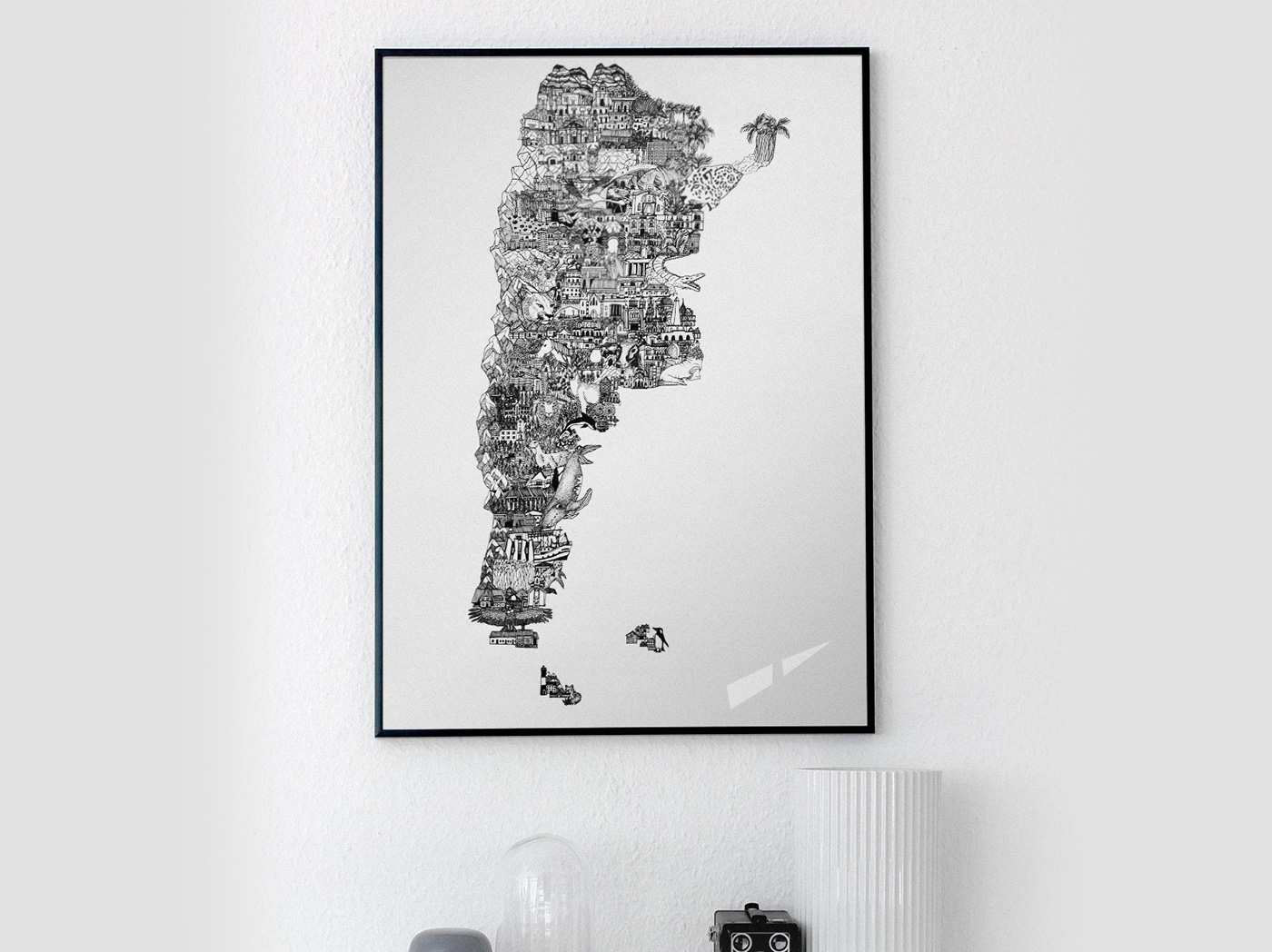 map ILLUSTRATION  black & white argentina ink Geography mountain city animal architecture