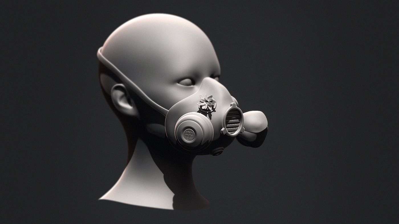 3D apocalypse concept cyber Cyberpunk flower futuristic gas mask kitbash sci-fi