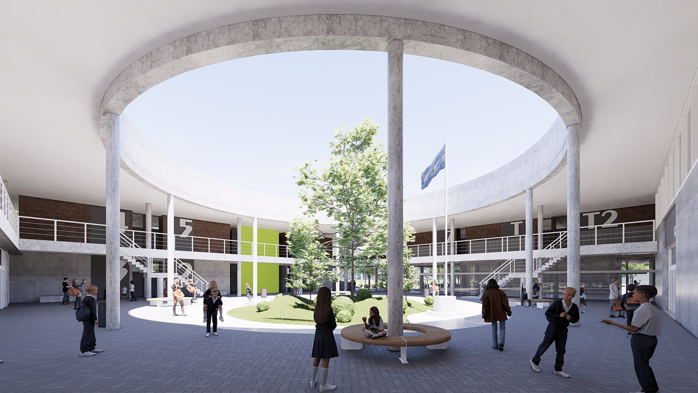 Render escuela school visualization archviz enscape 3D architecture exterior modern