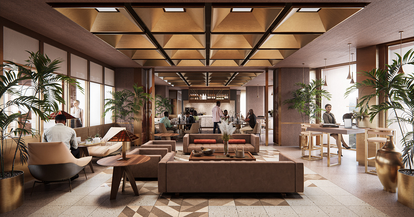 indoor hotel luxury elegant modern architecture Render visualization archviz corona