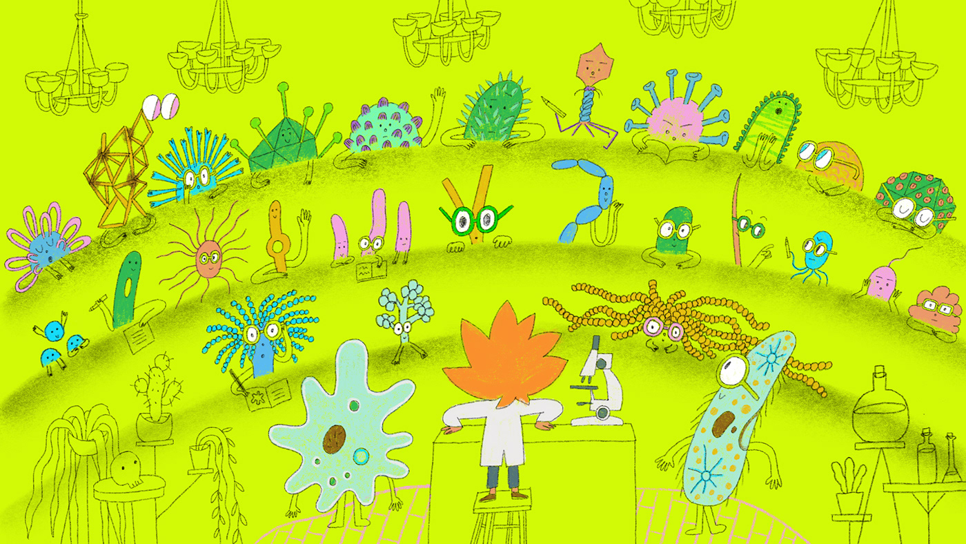 microbes children illustration Encyclopedia Edutainment Fun colorful virus Bacteria