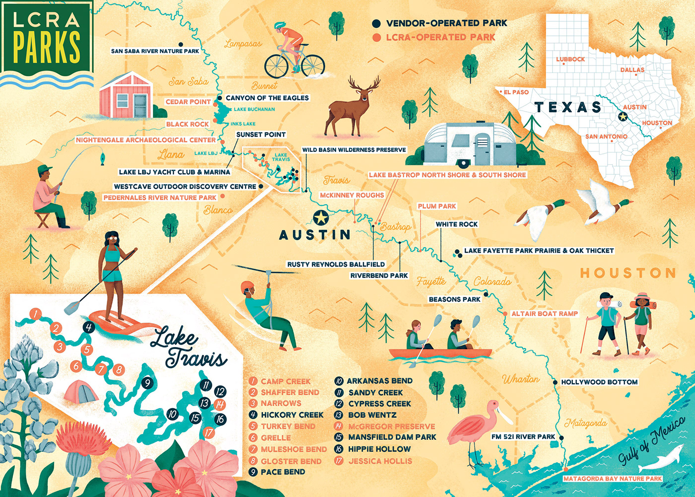 Illustrated map for LCRA Parks